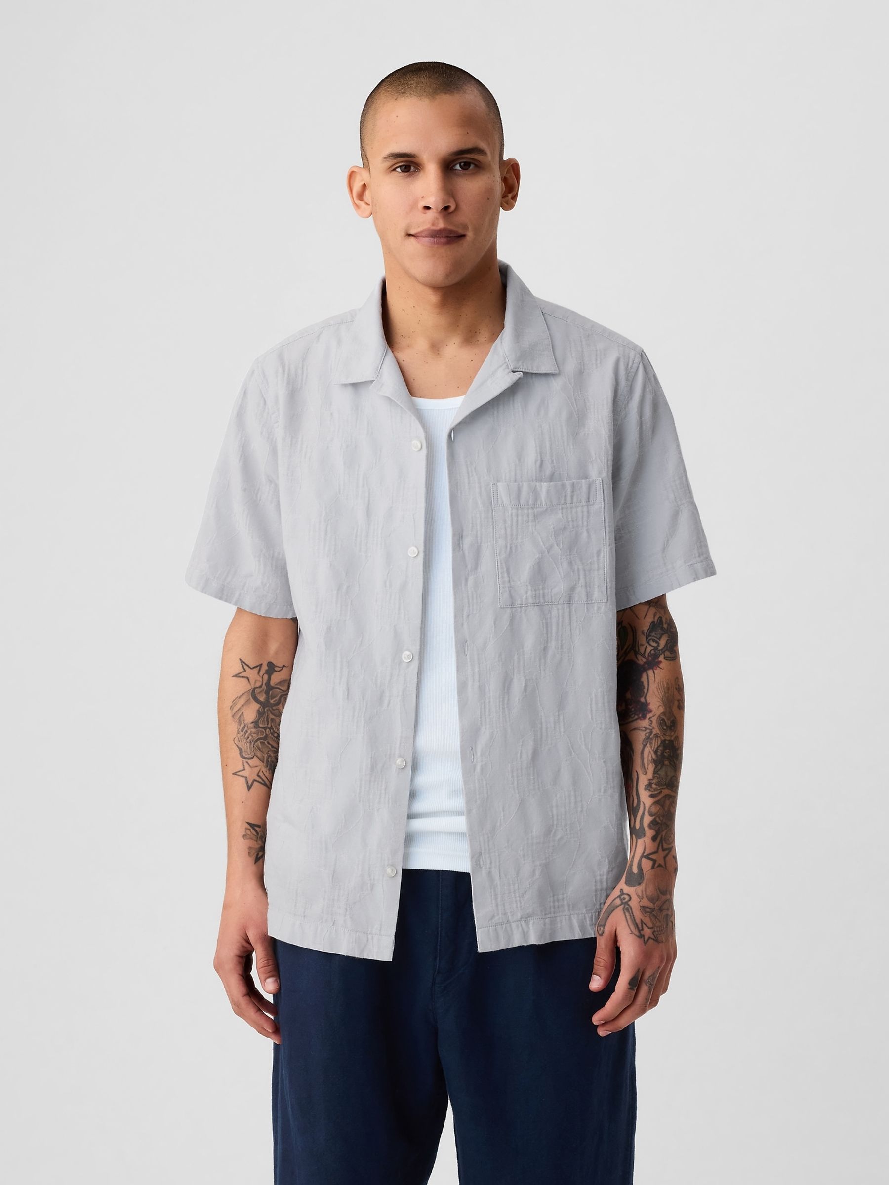 Grey Jacquard Resort Shirt - Image 3 of 6