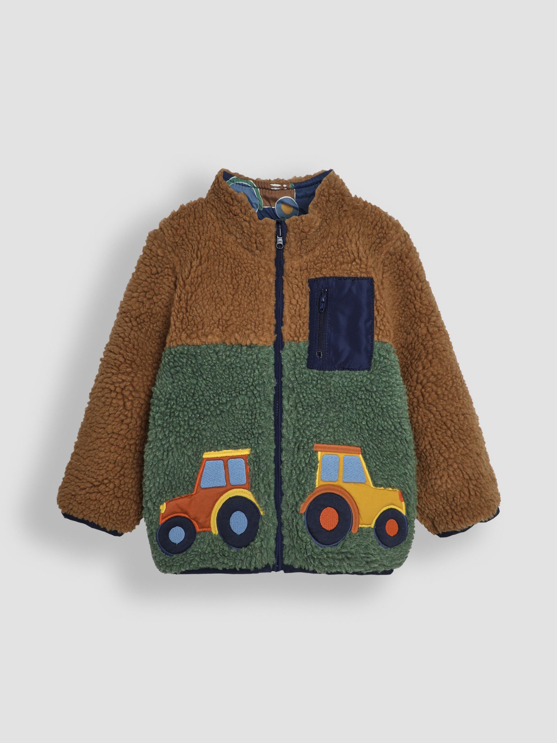 Khaki Appliqué Reversible Teddy Fleece | JoJo Maman Bébé Khaki Appliqué Reversible Teddy Fleece | JoJo Maman Bébé