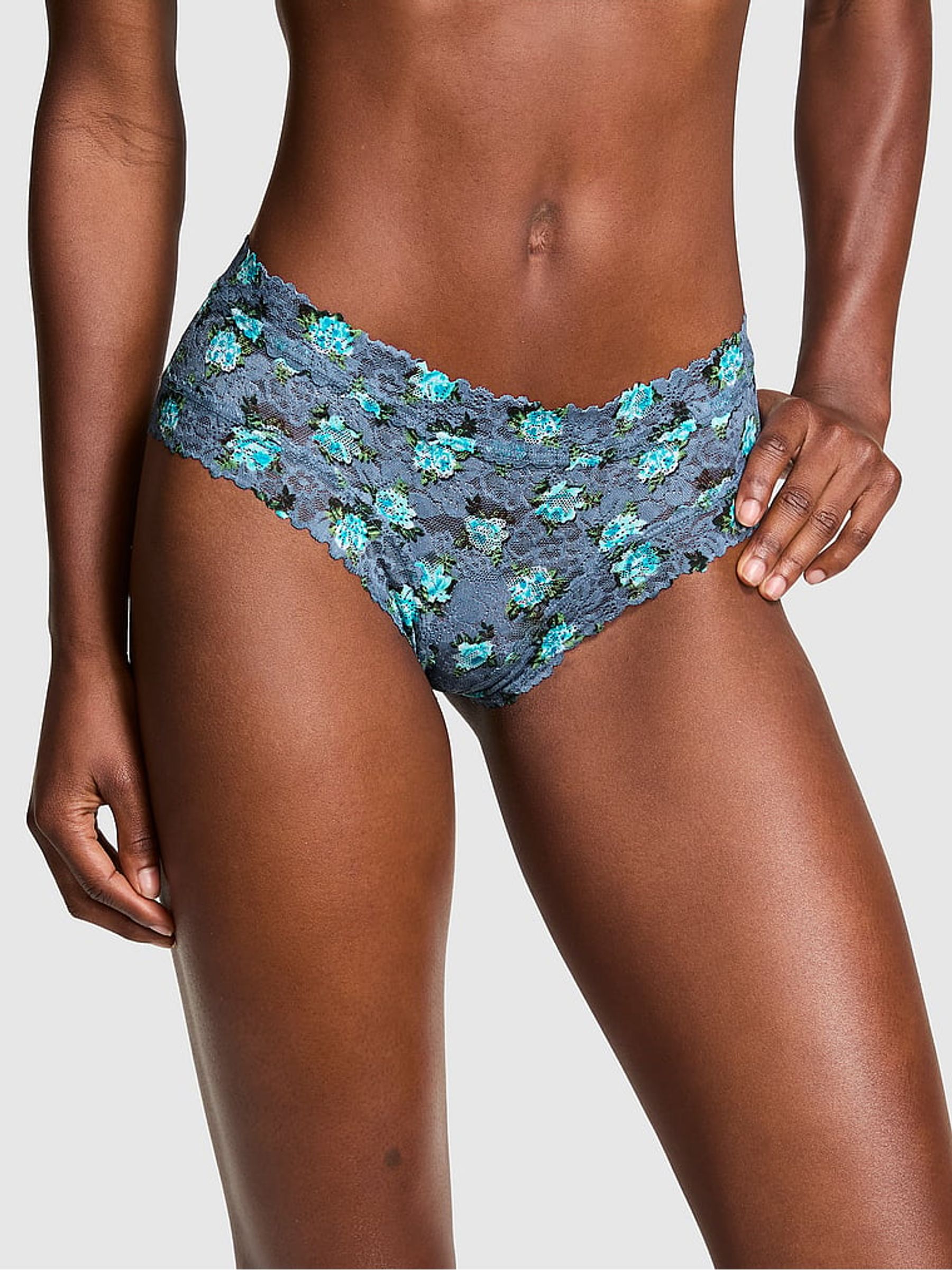 Dusty Iris Blue Cheeky Floral Lace Knickers - Image 1 of 2