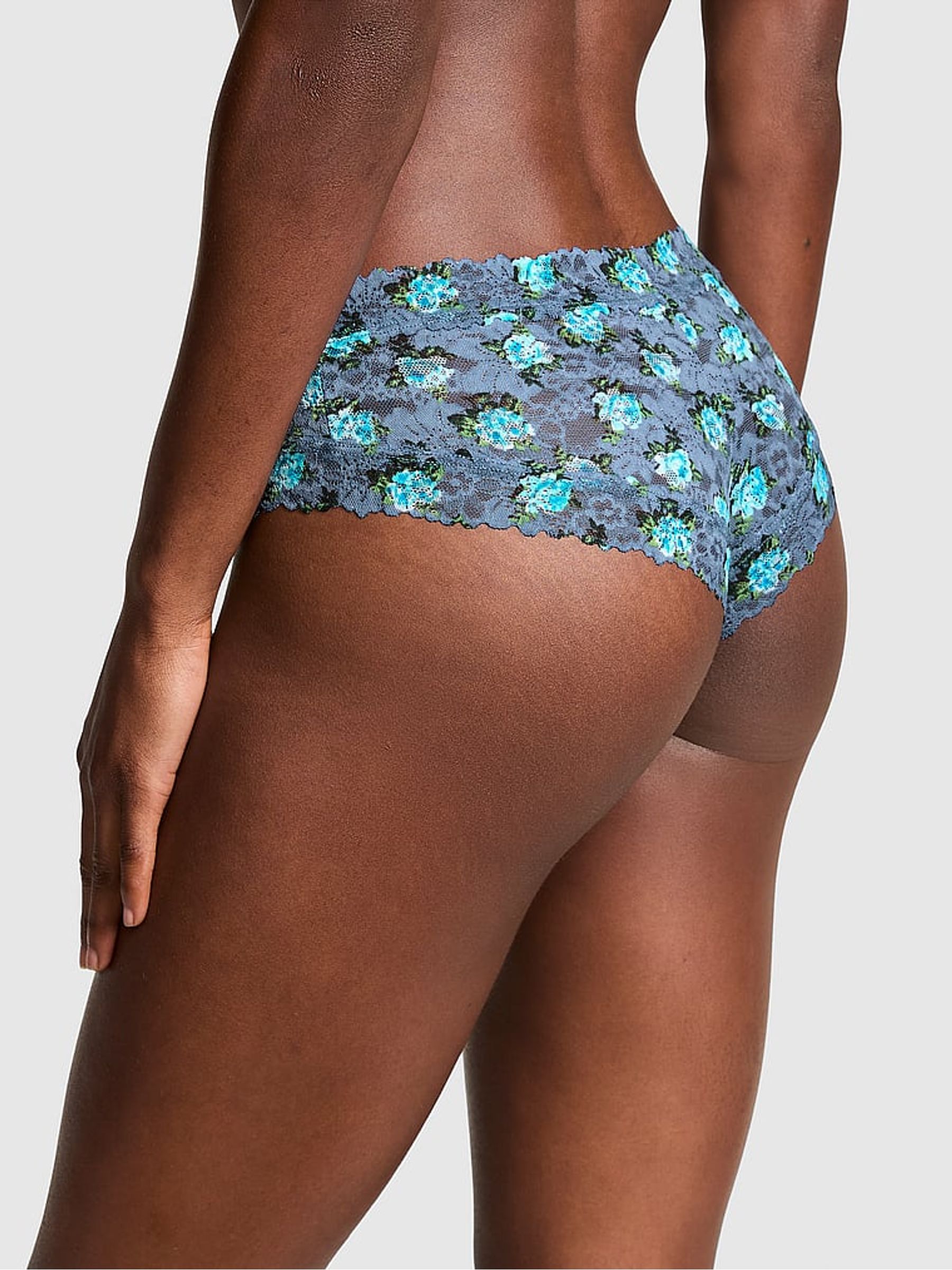 Dusty Iris Blue Cheeky Floral Lace Knickers - Image 2 of 2