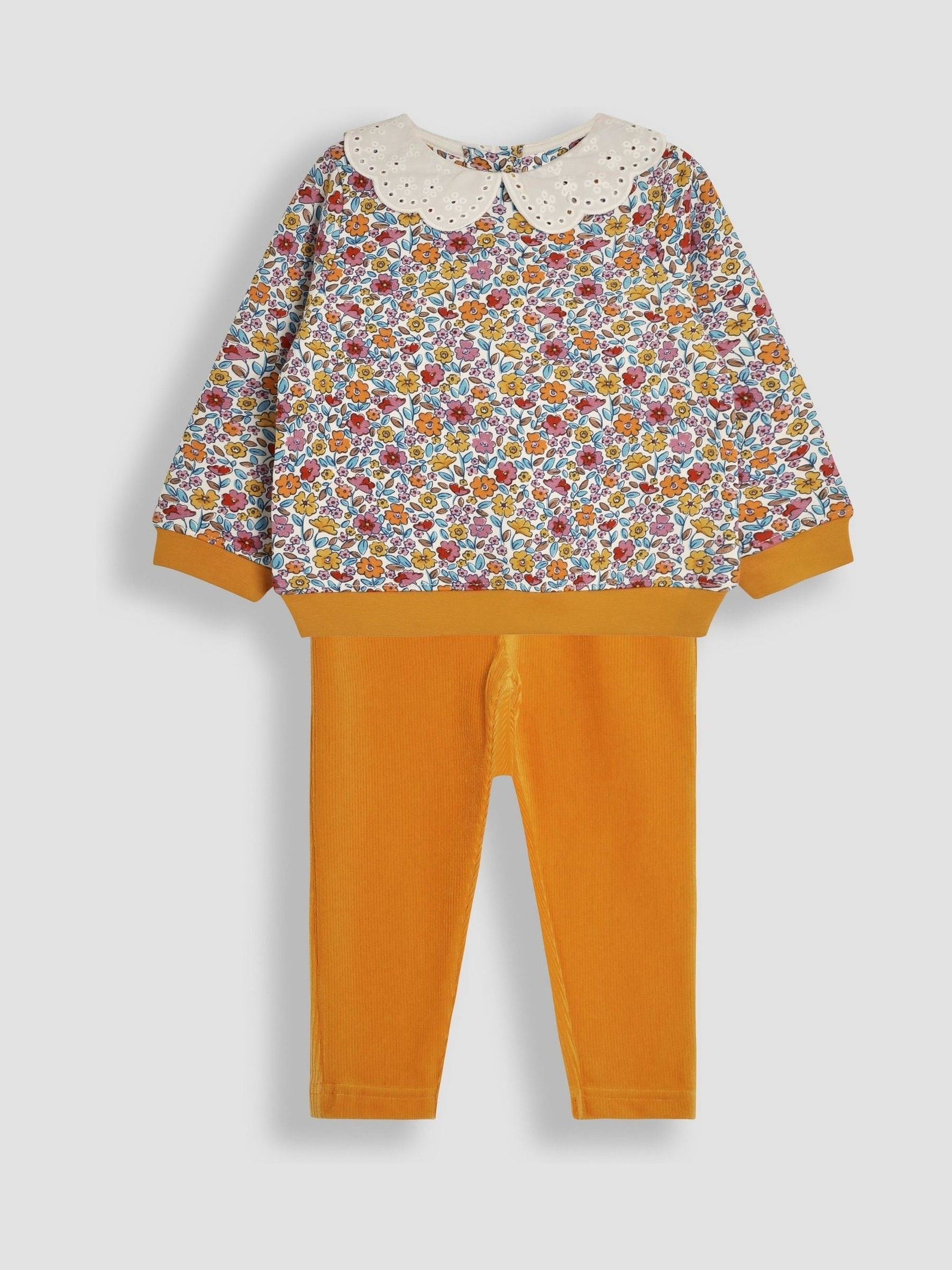Rust Autumn Floral Sweatshirt & Cord Jeggings Set - Image 1 of 4
