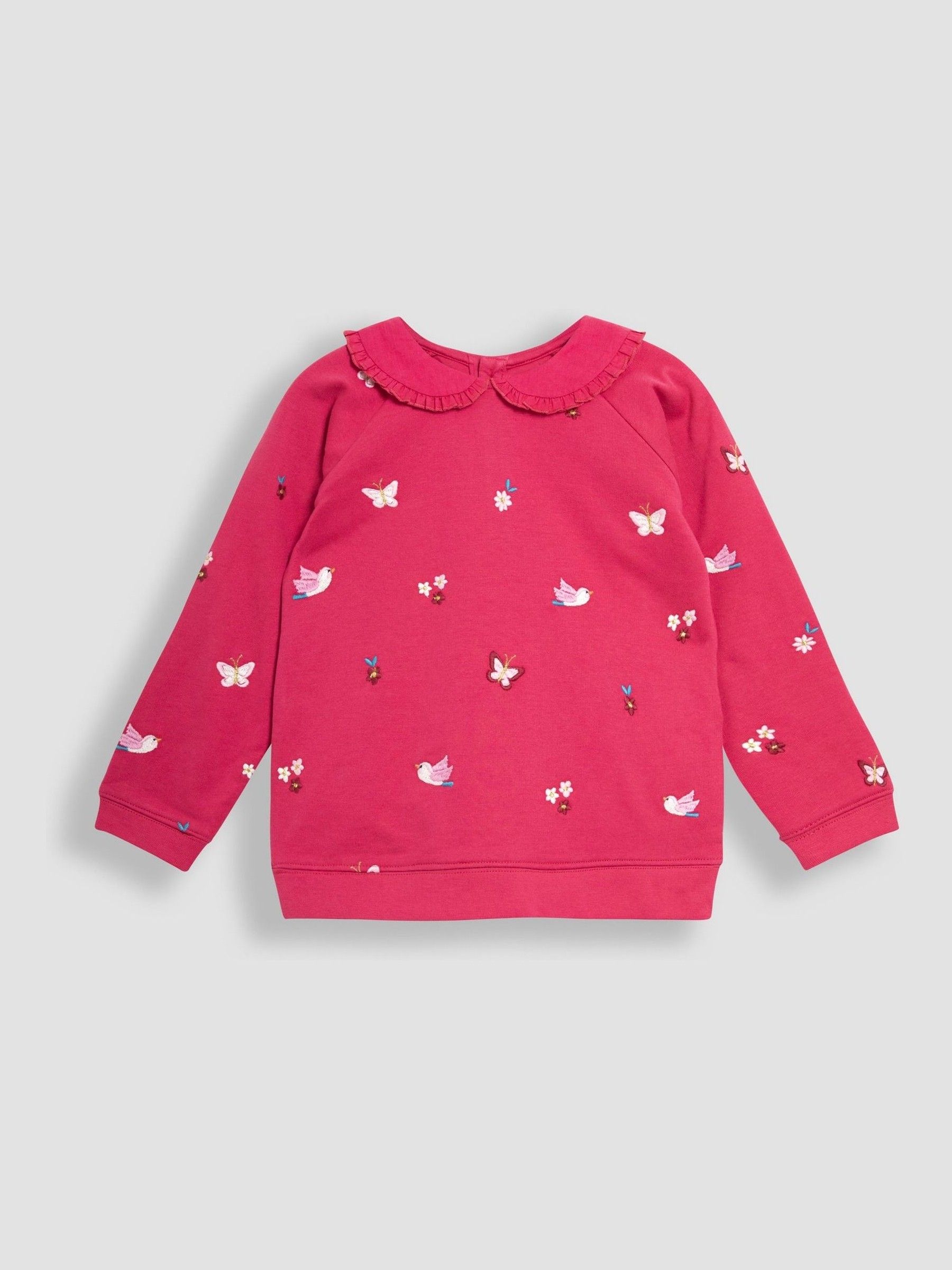 Raspberry Pink Bird Embroidered Collar Sweatshirt - Image 1 of 3