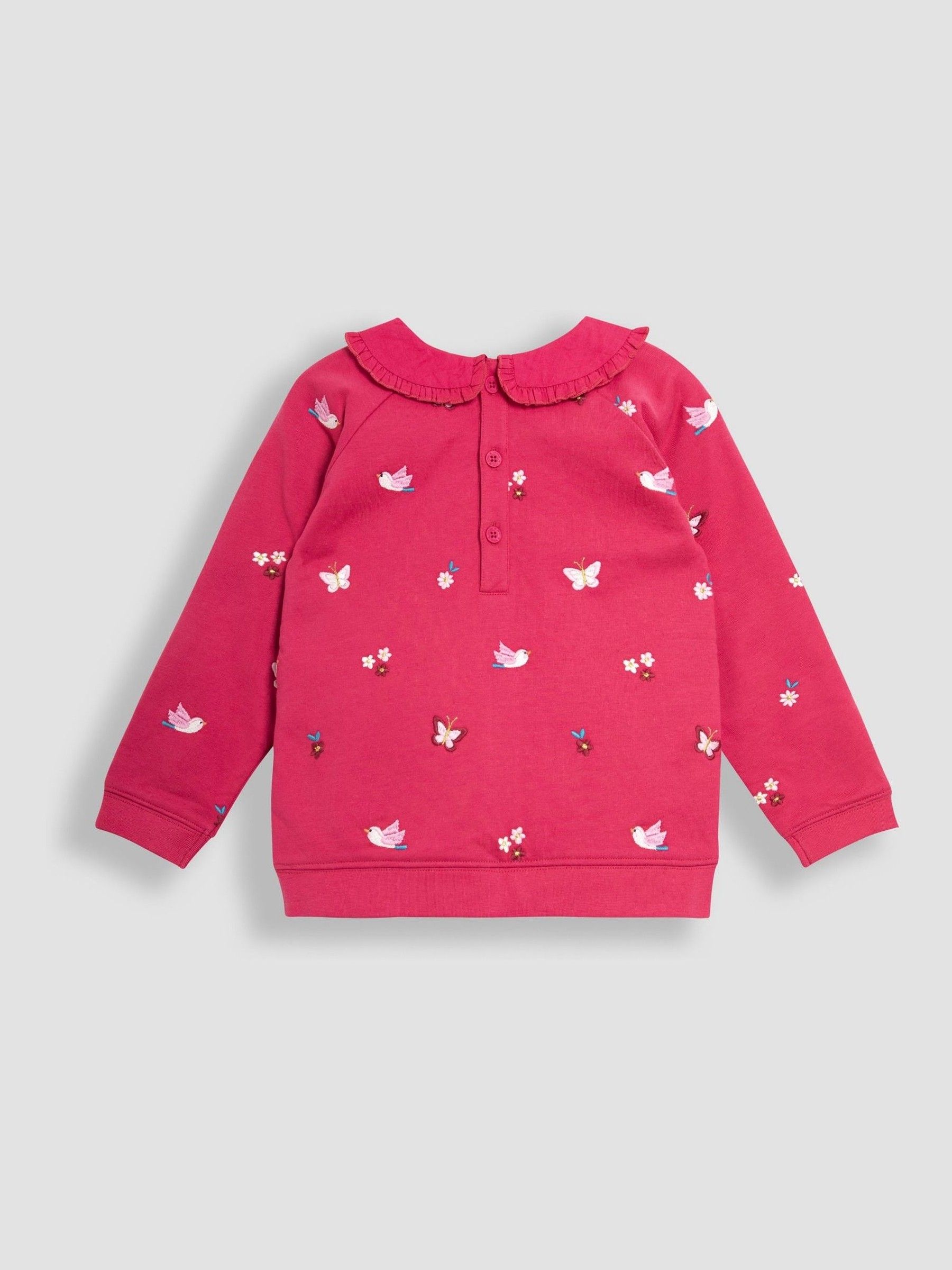 Raspberry Pink Bird Embroidered Collar Sweatshirt - Image 2 of 3