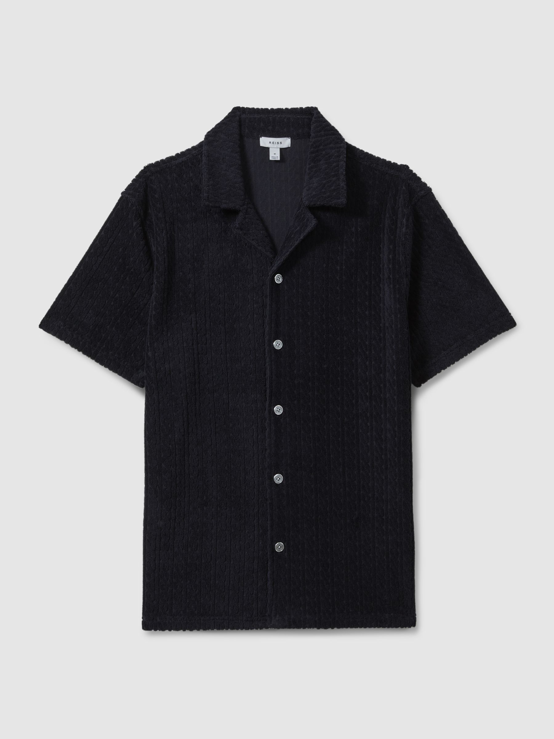 Towelling Cuban Collar Shirt in Navy - Image 2 of 6