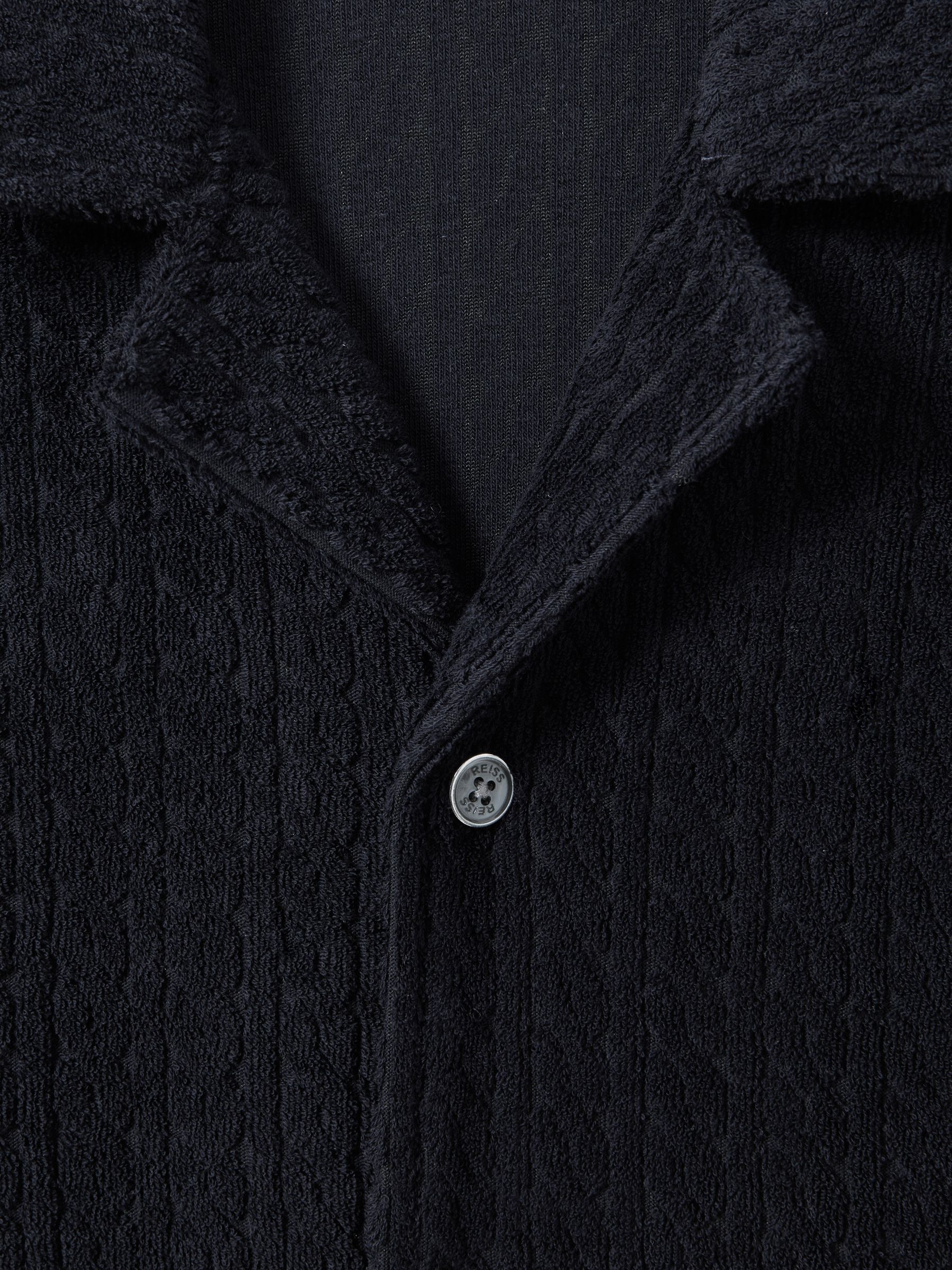 Towelling Cuban Collar Shirt in Navy - Image 6 of 6