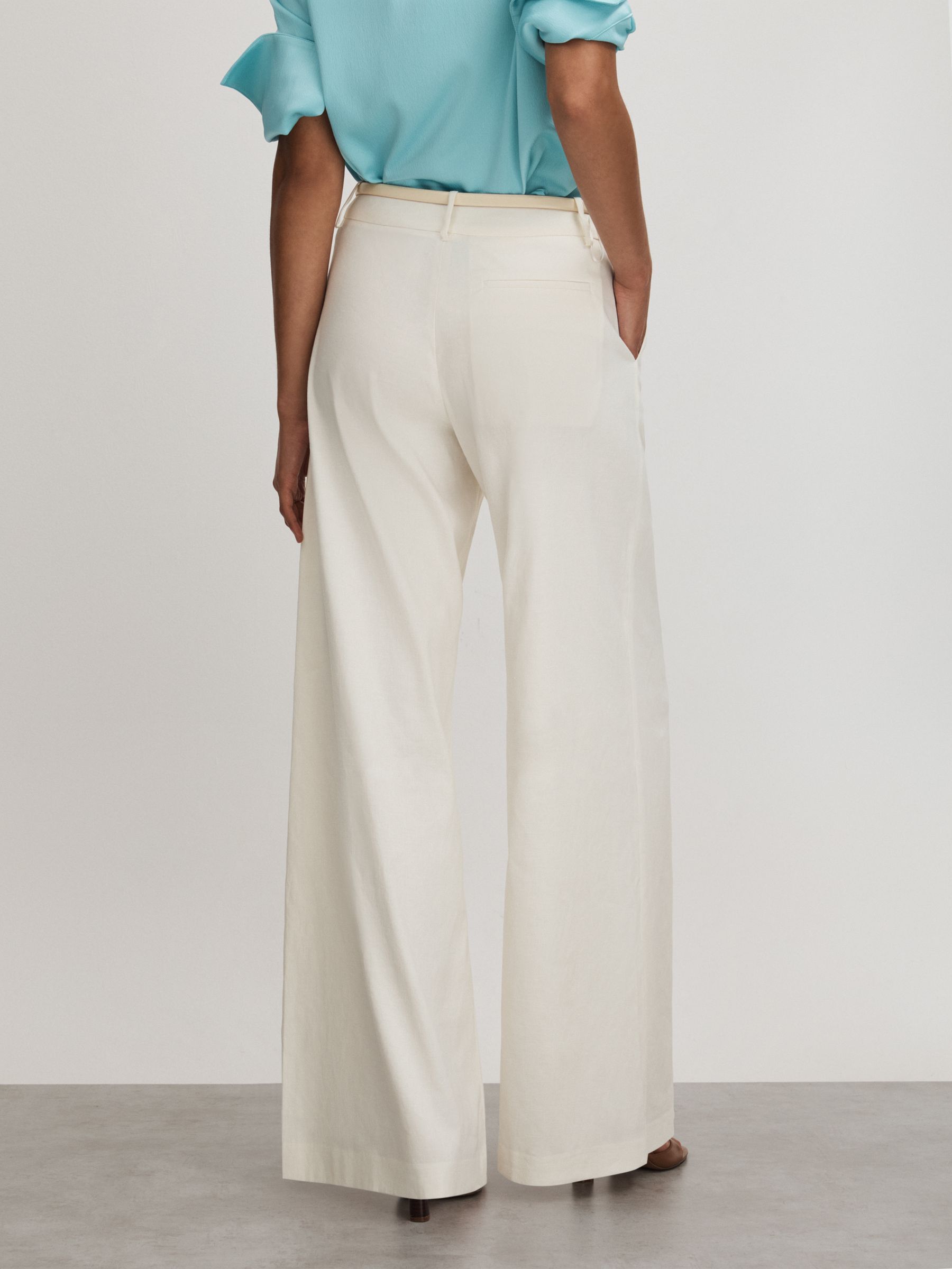 Anna Quan Wide Leg Linen Blend Trousers in Ivory - Image 3 of 4