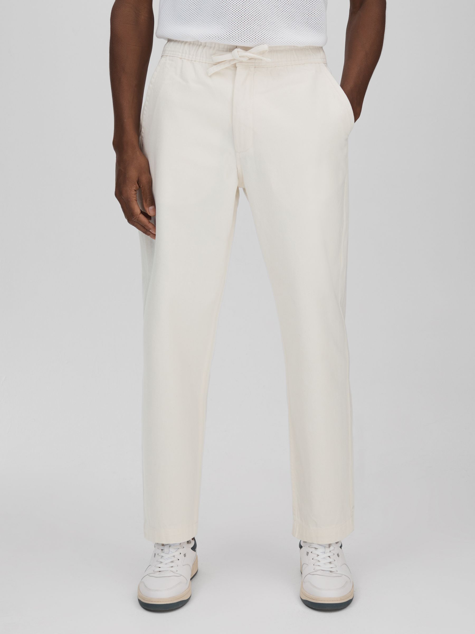 Wax London Cotton Drawstring Trousers in Ecru - Image 1 of 6