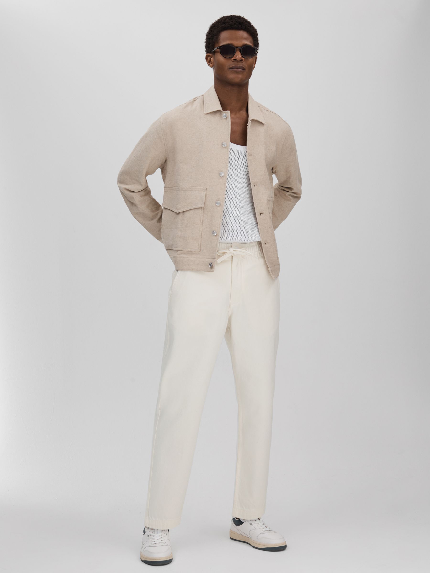 Wax London Cotton Drawstring Trousers in Ecru - Image 3 of 6