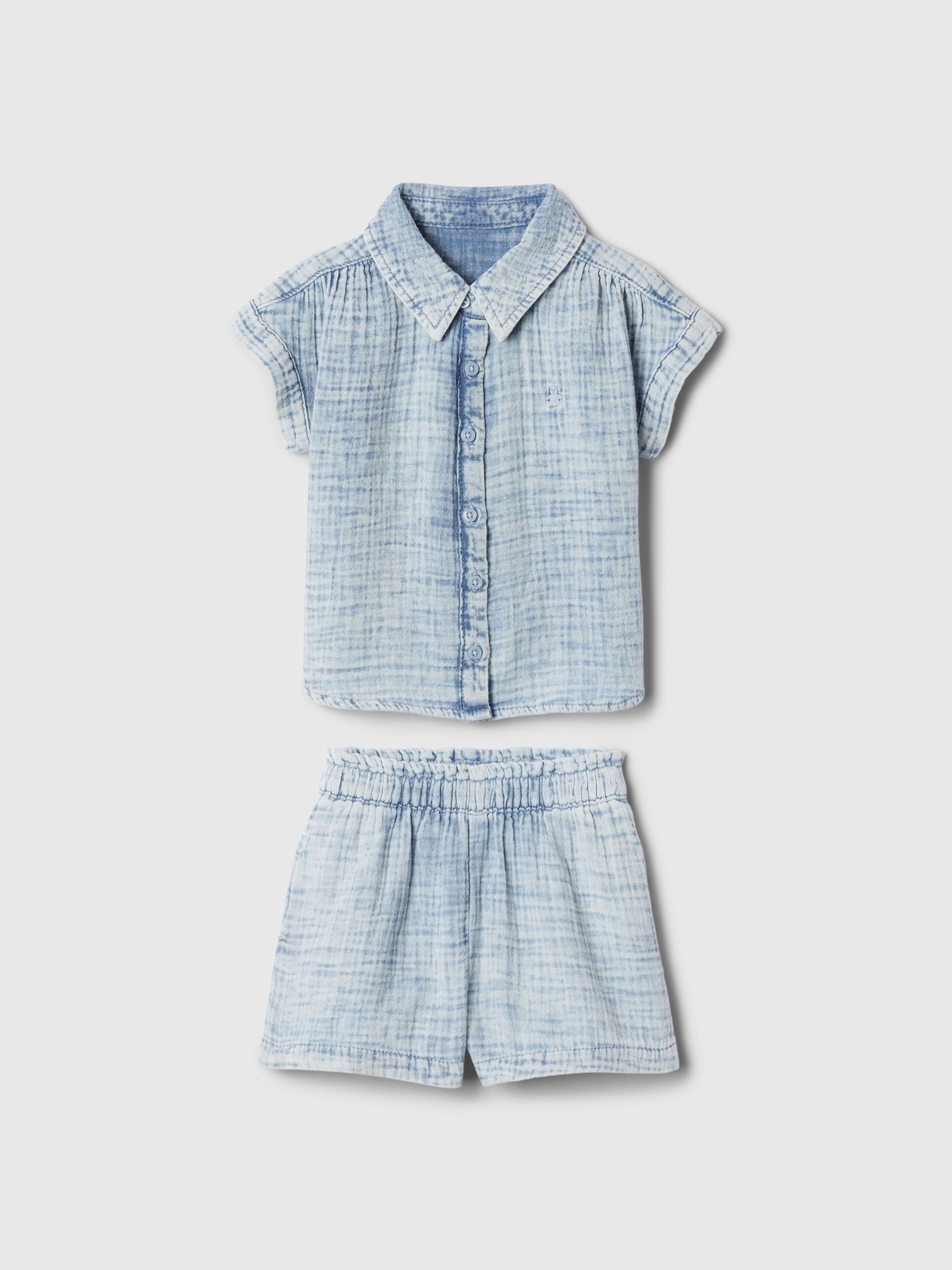 Blue Crinkle Cotton Shirt and Shorts Set (6mths-5yrs) - Image 1 of 2