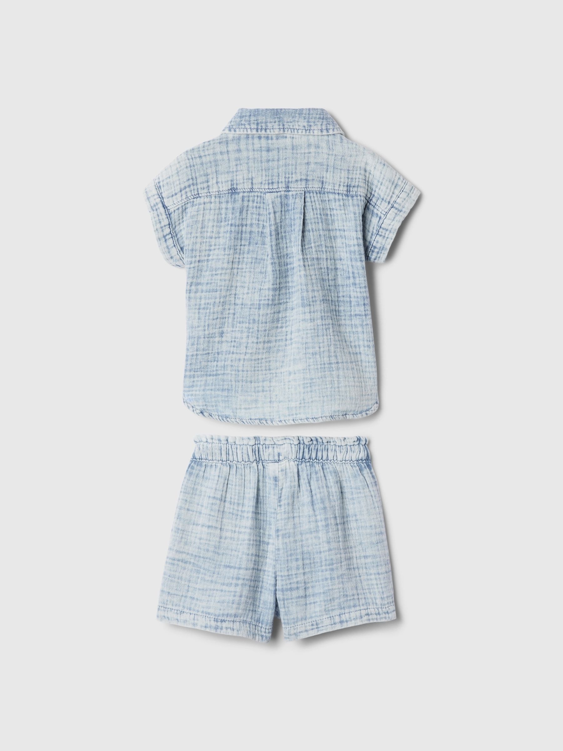 Blue Crinkle Cotton Shirt and Shorts Set (6mths-5yrs) - Image 2 of 2
