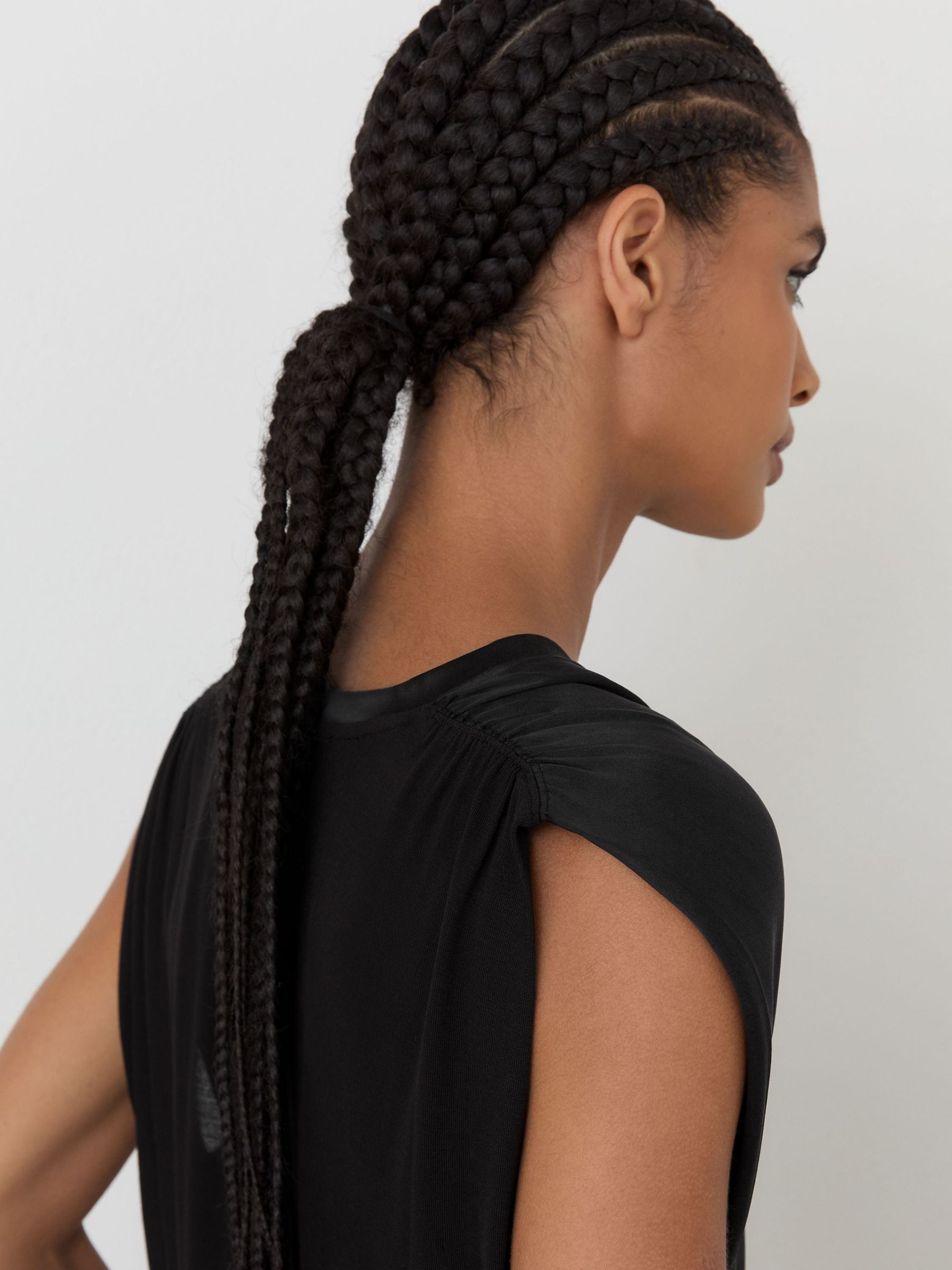 Silk-Front V-Neck Sleeveless Top in Black - Image 4 of 6