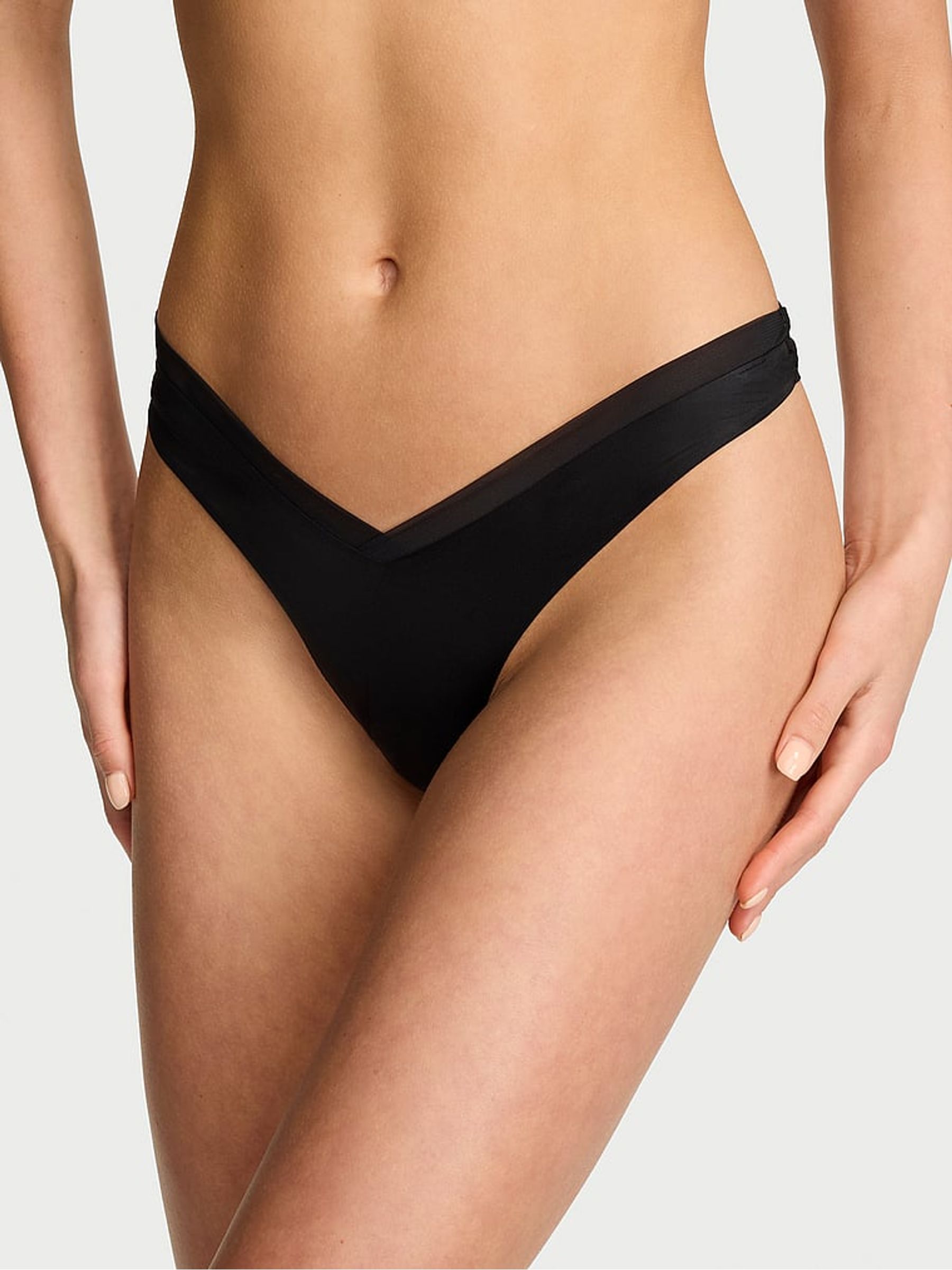 Black Thong Sheer Mesh Strappy Back Knickers - Image 1 of 2 Black Thong Sheer Mesh Strappy Back Knickers - Image 1 of 2