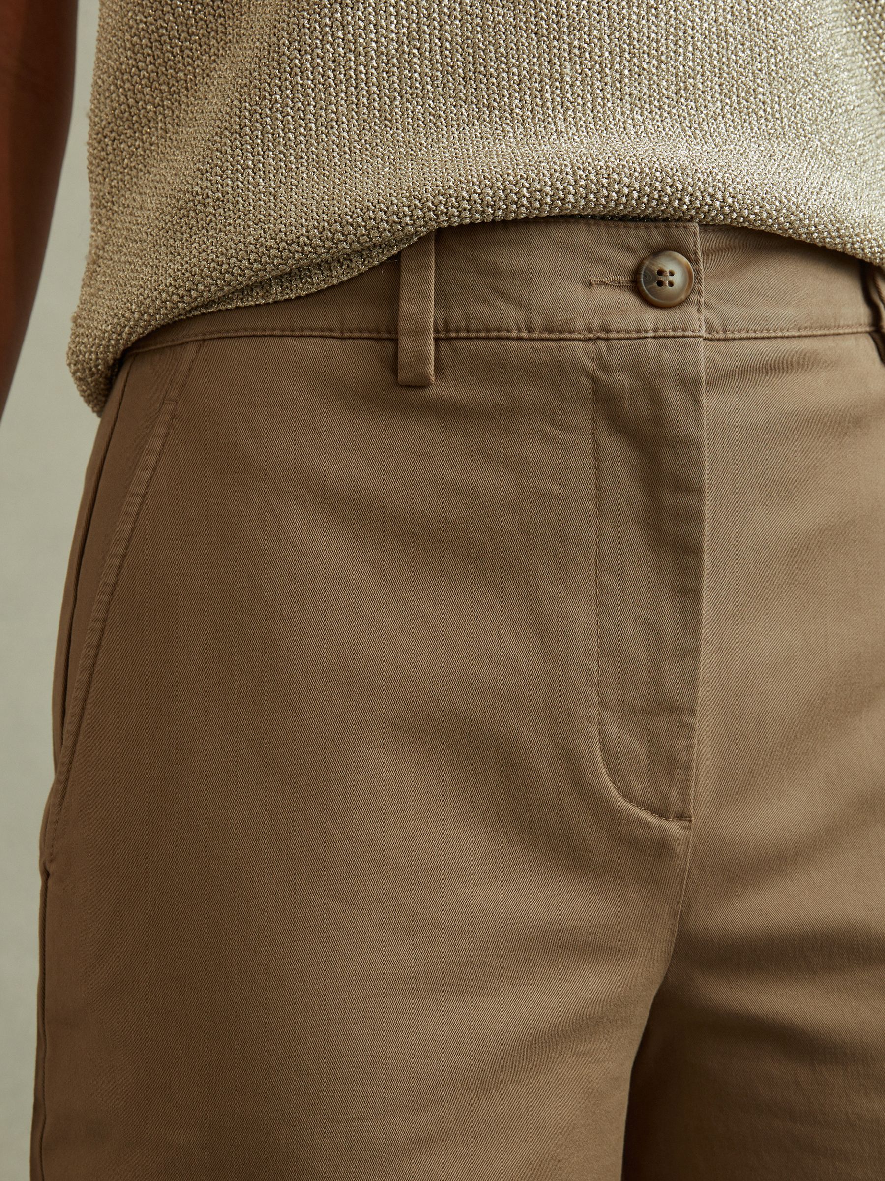 Petite Cotton Blend Wide Leg Trousers in Dark Camel - Image 4 of 7