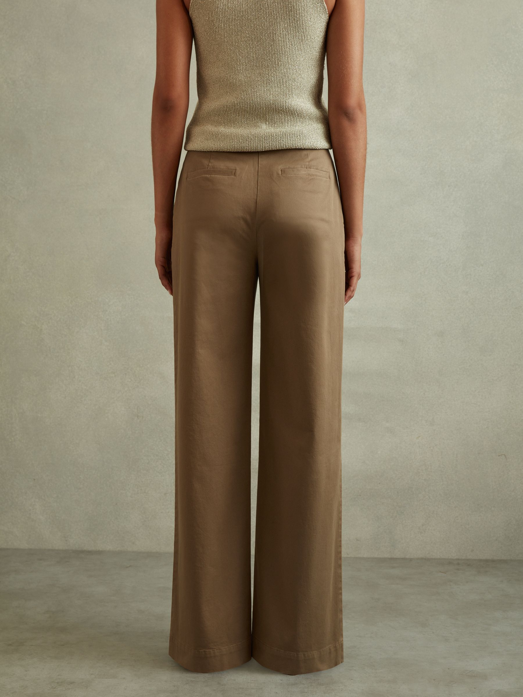Petite Cotton Blend Wide Leg Trousers in Dark Camel - Image 5 of 7