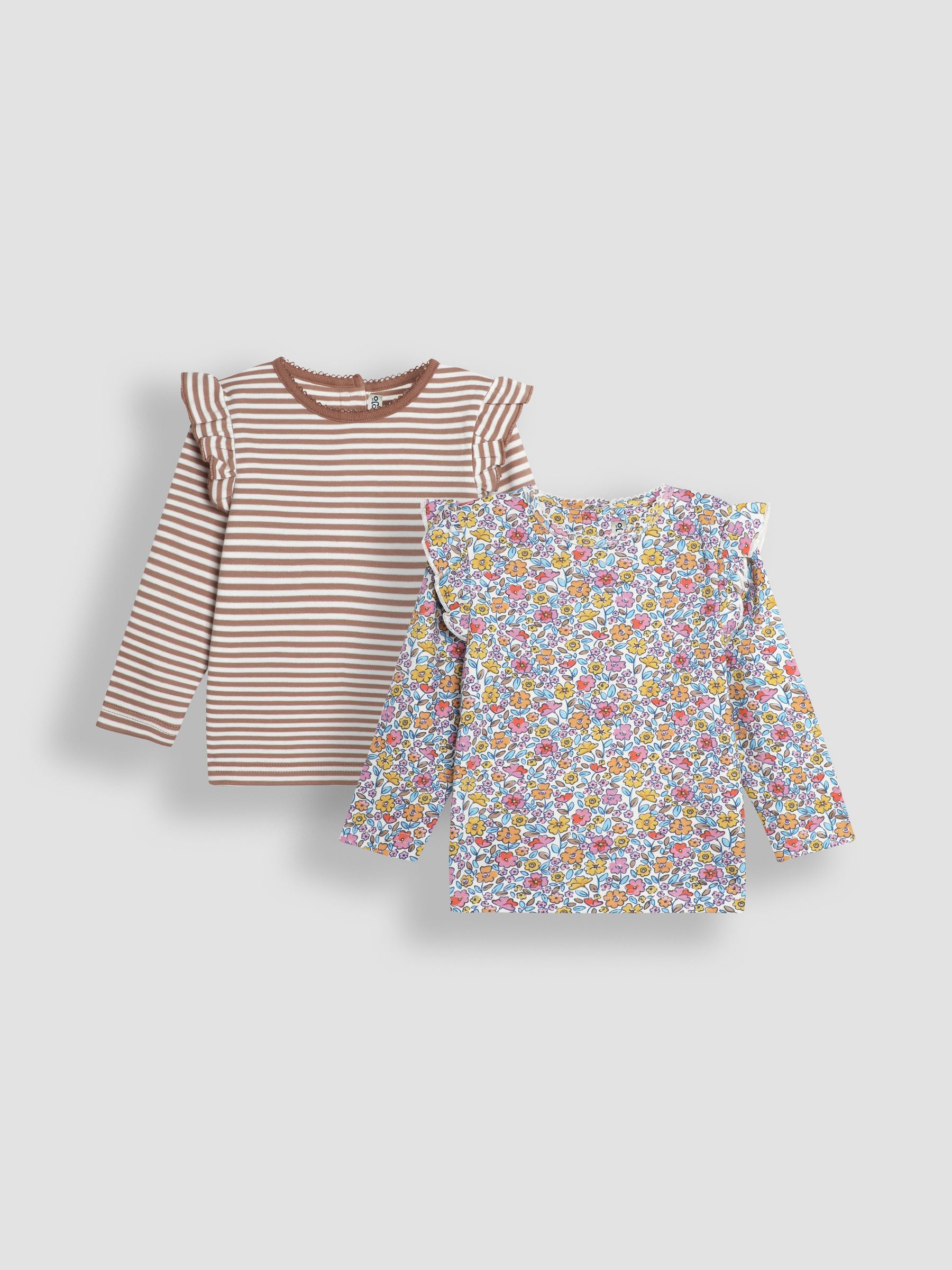 Mustard Yellow Floral and Stripe Frill Tops 2 Pack - Image 1 of 5