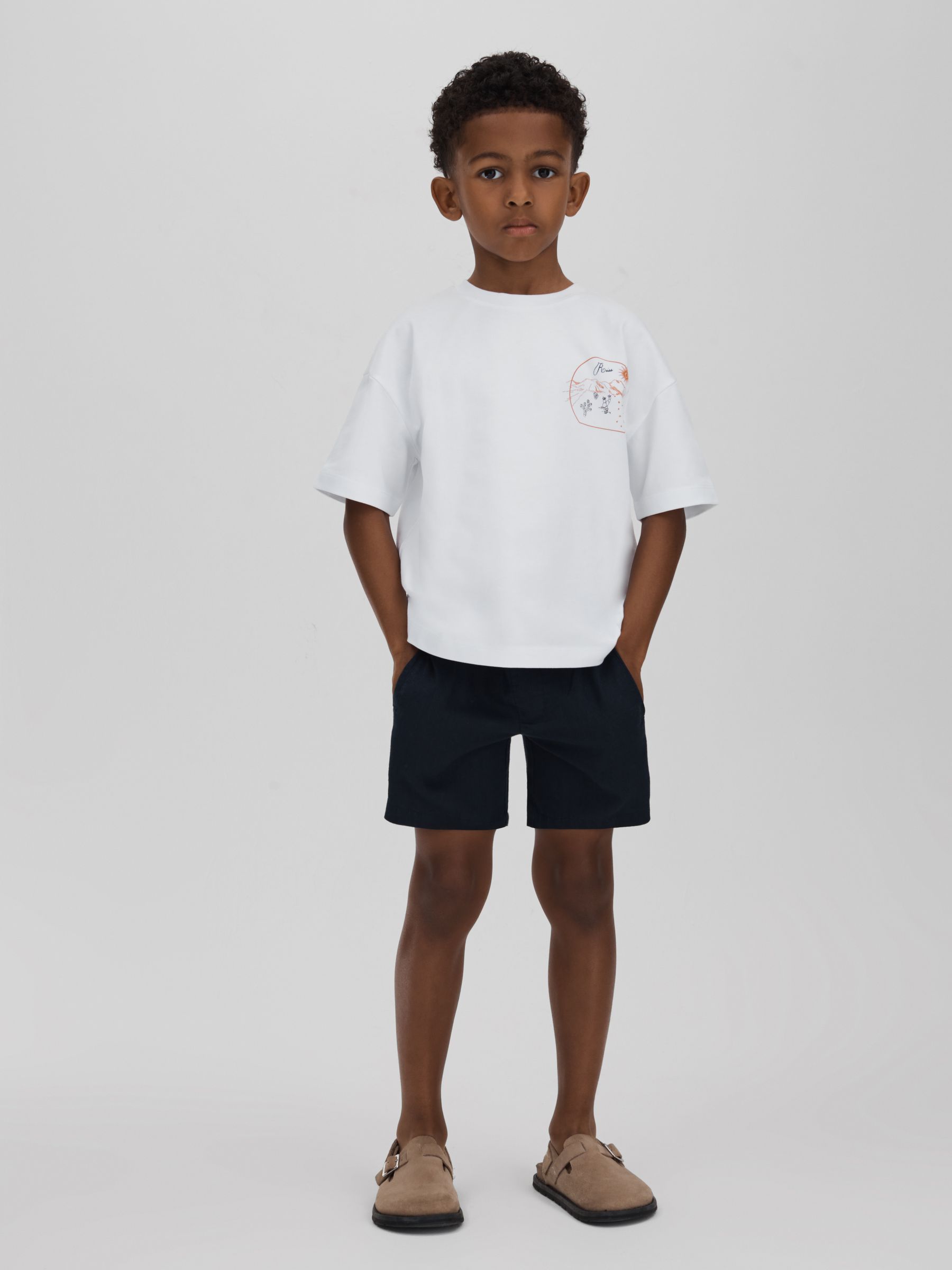 Teen Cotton Crew Neck Motif T-Shirt in Optic White/Orange - Image 2 of 4