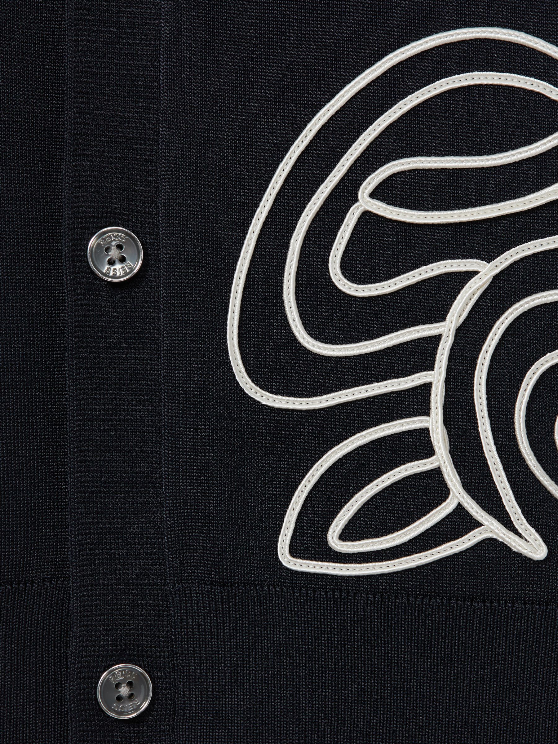 Jersey Embroidered Cuban Collar Shirt in Navy - Image 5 of 5