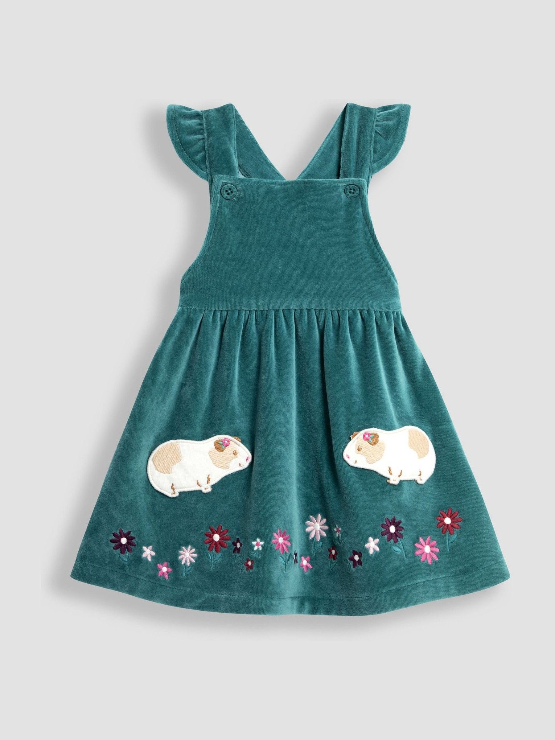 Green Guinea Pig Appliqué Velour Pinafore Dress And Top Set - Image 2 of 5
