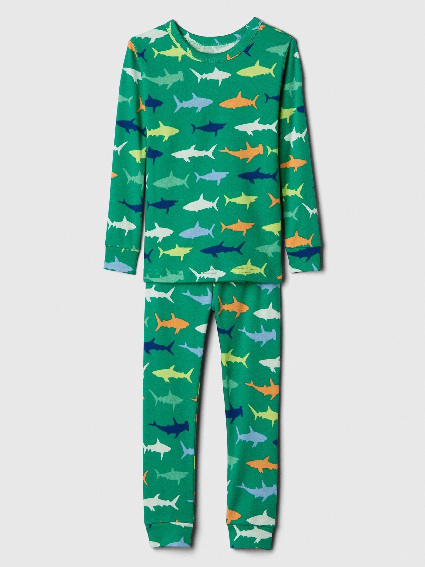 Green Shark Organic Cotton Long Sleeve Graphic Pyjama Set (6mths-5yrs) - Image 1 of 3
