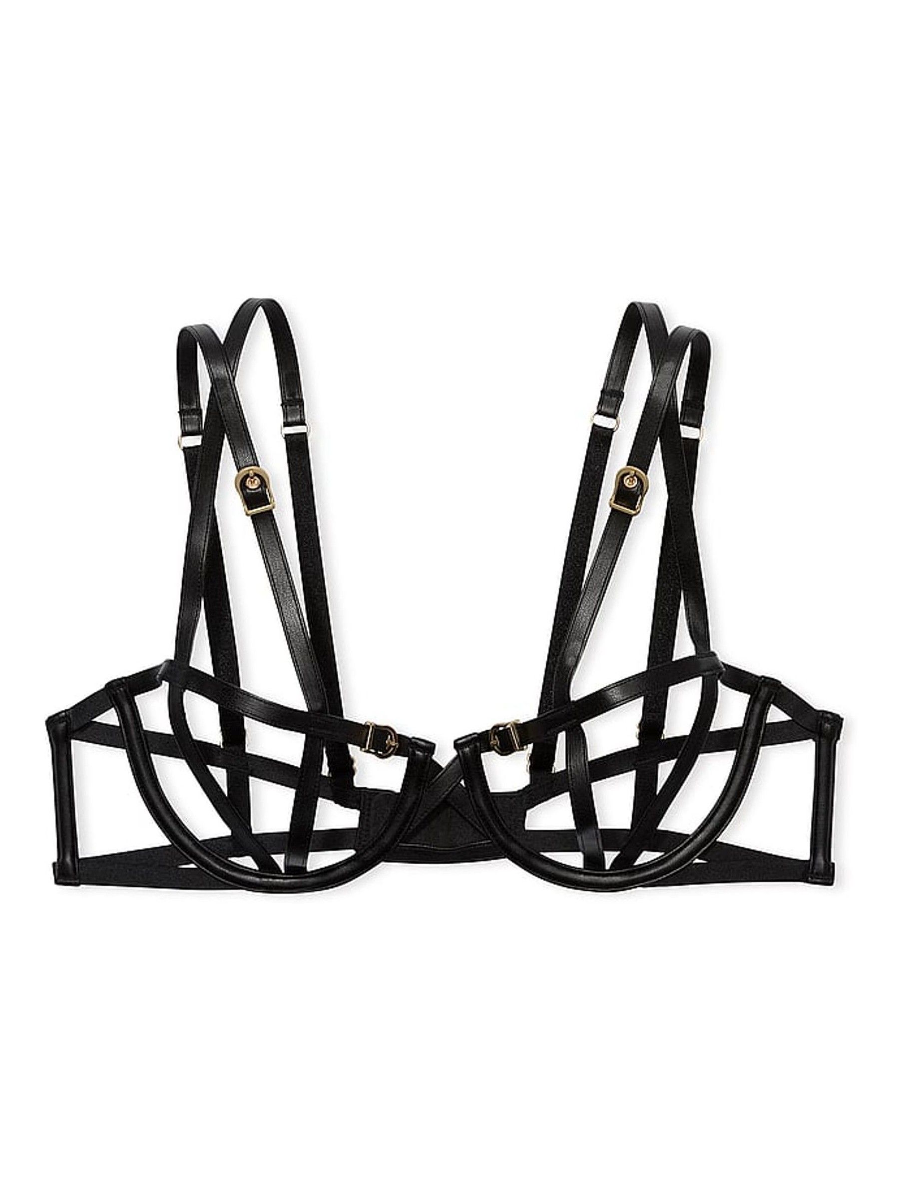 women's sexy lingerie brands Black Faux Leather Ouvert Bra