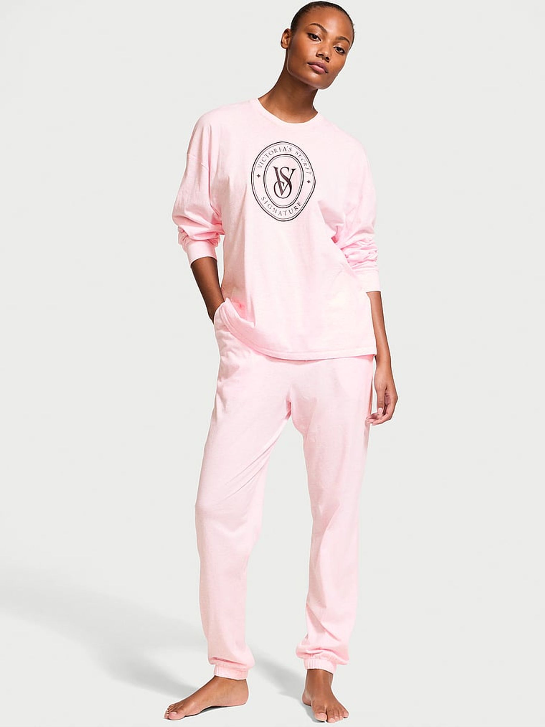 Heather Pink Petal Cotton Long Pyjama Set Victoria's Secret Ireland