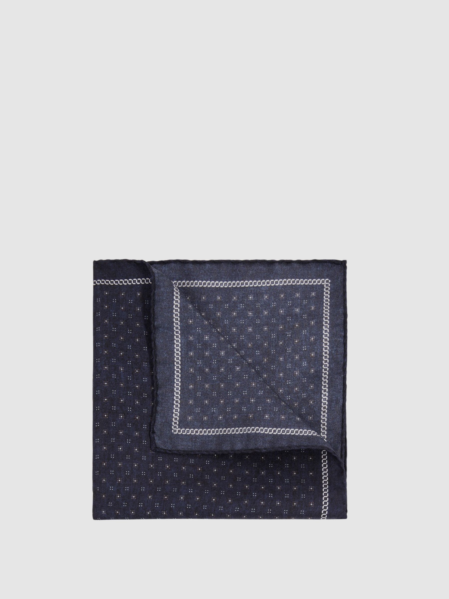 Reversible Silk Pocket Square in Navy - Image 1 of 5