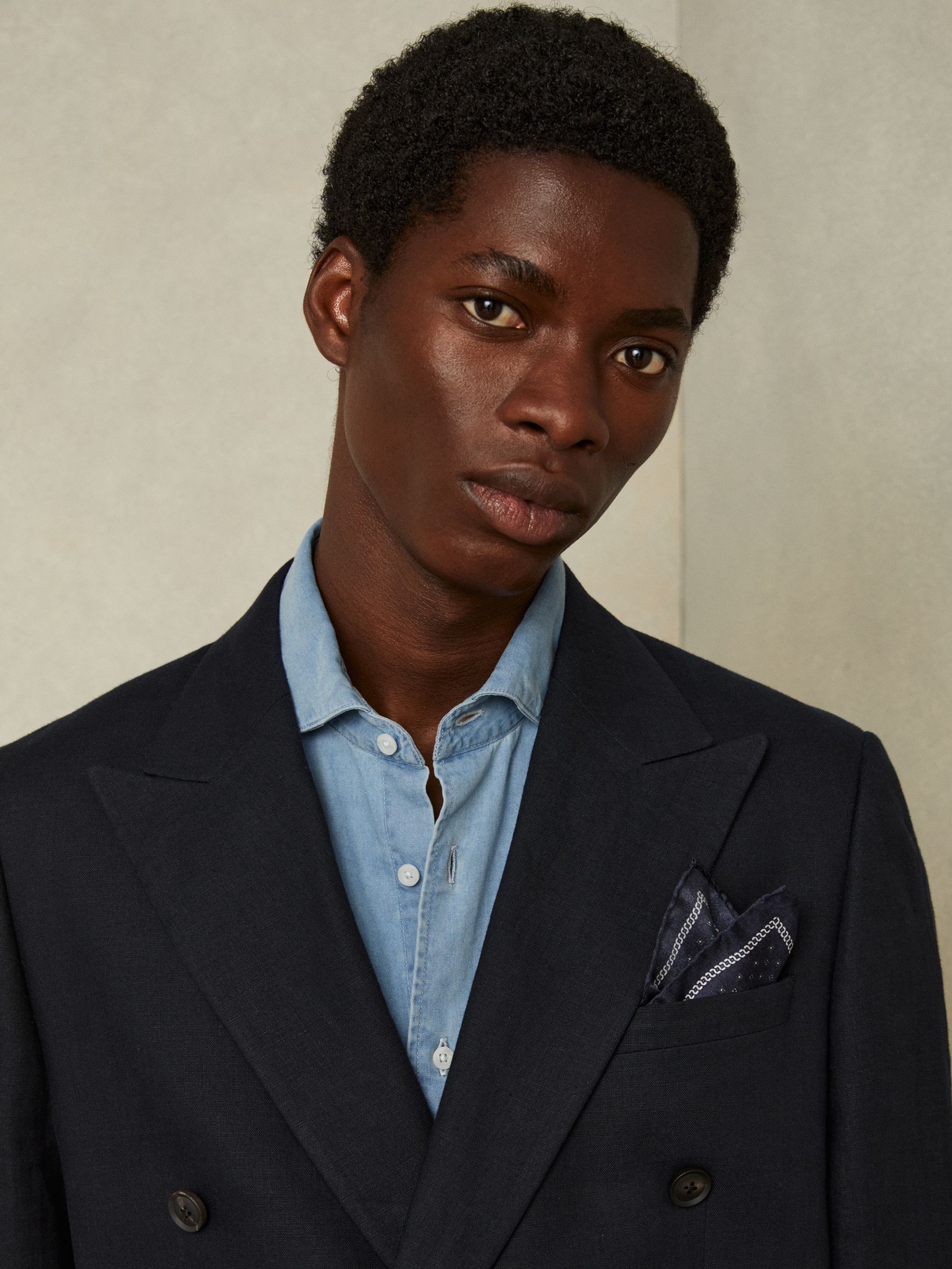 Reversible Silk Pocket Square in Navy - Image 2 of 5