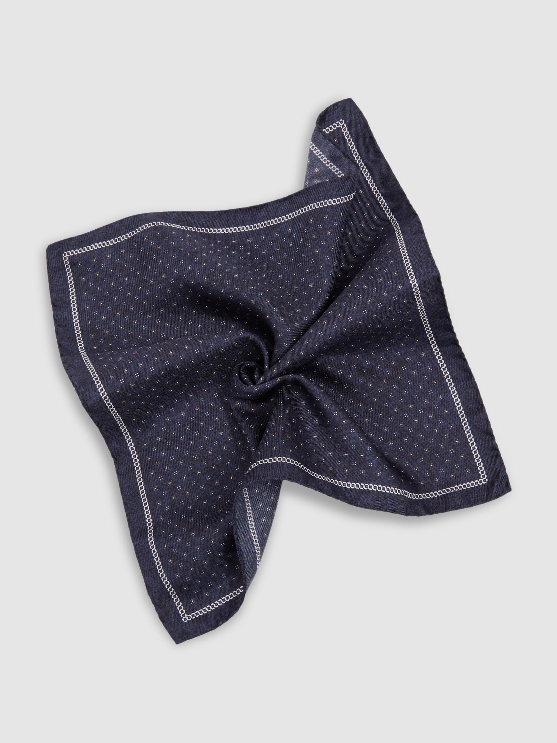 Reversible Silk Pocket Square in Navy - Image 3 of 5