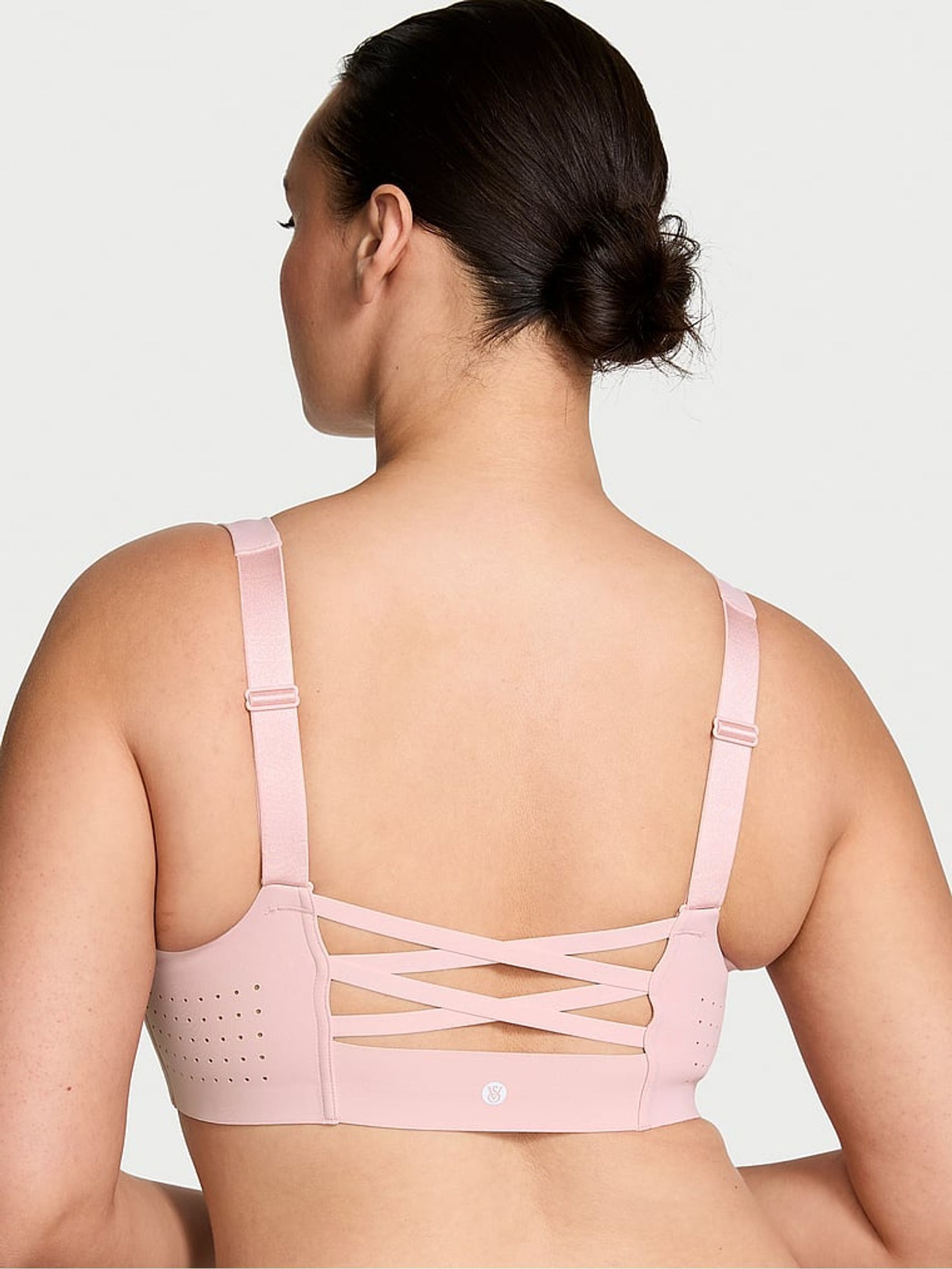 Chalk Rose Pink Strappy Back Front Close Featherweight Max High Support Sports Bra - Image 2 of 5