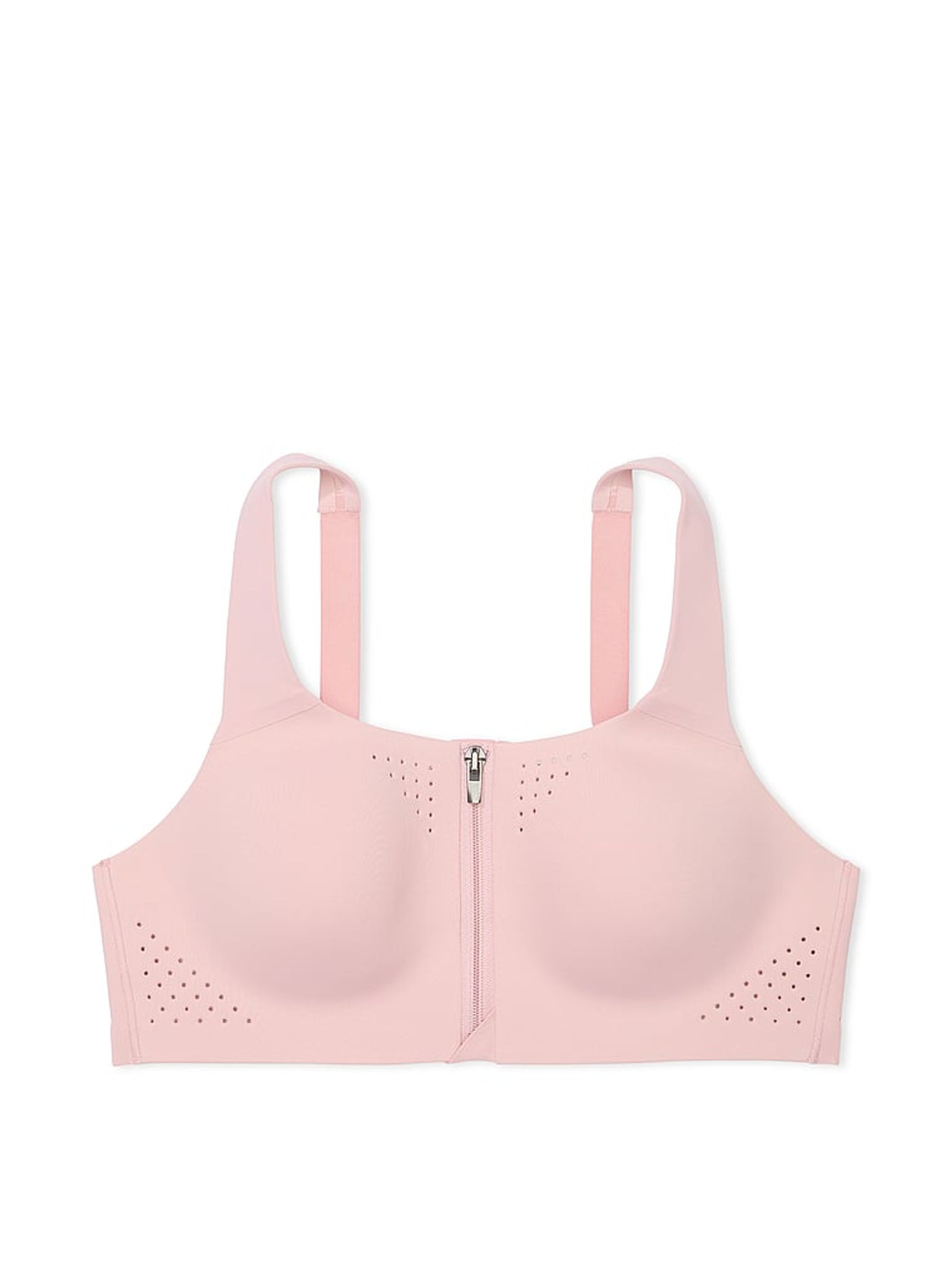 Chalk Rose Pink Strappy Back Front Close Featherweight Max High Support Sports Bra - Image 3 of 5