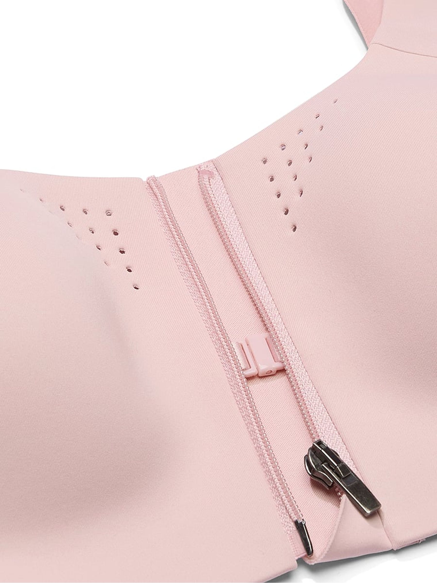 Chalk Rose Pink Strappy Back Front Close Featherweight Max High Support Sports Bra - Image 4 of 5
