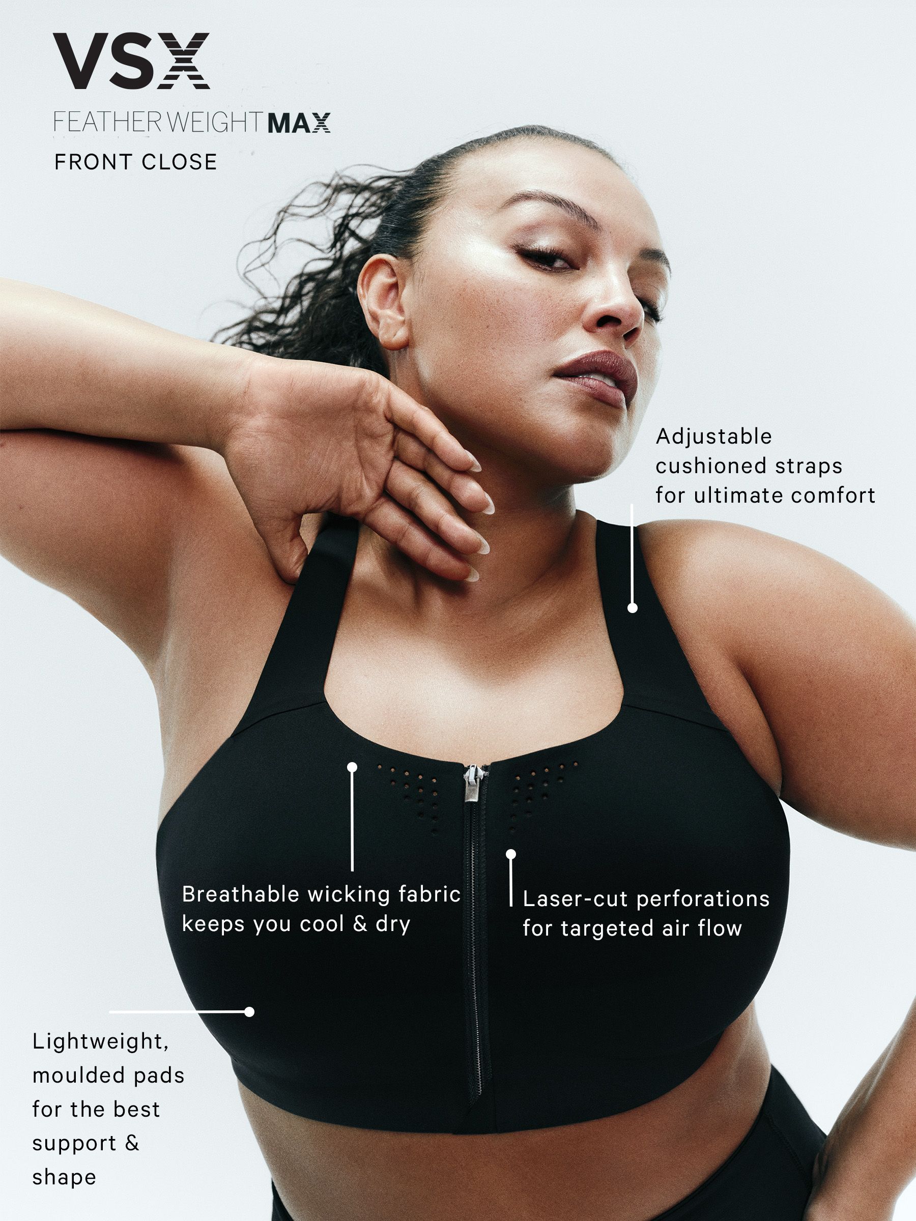 Chalk Rose Pink Strappy Back Front Close Featherweight Max High Support Sports Bra - Image 5 of 5