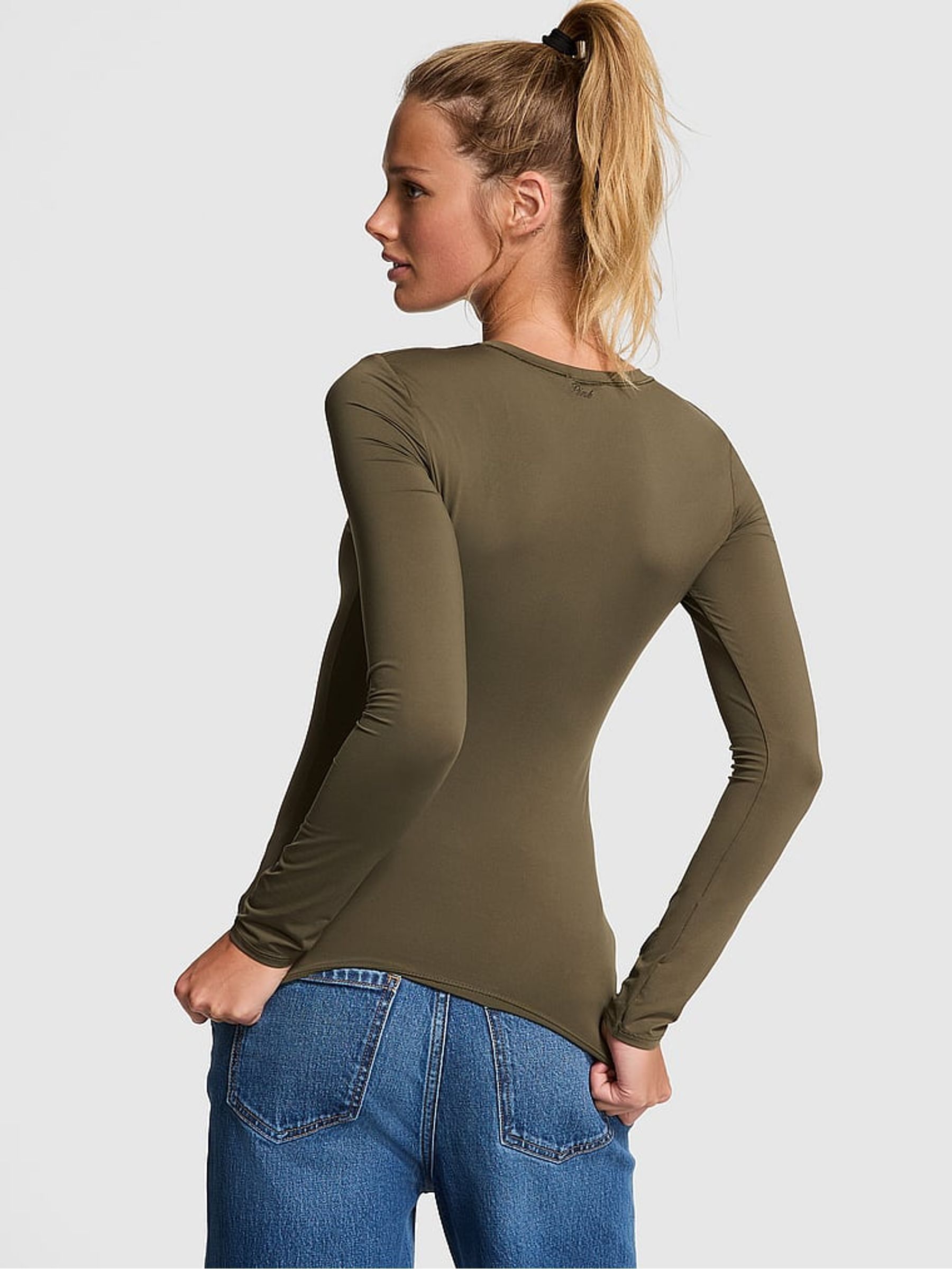 Olive Green Long Sleeve Soft Stretch T-Shirt - Image 2 of 3