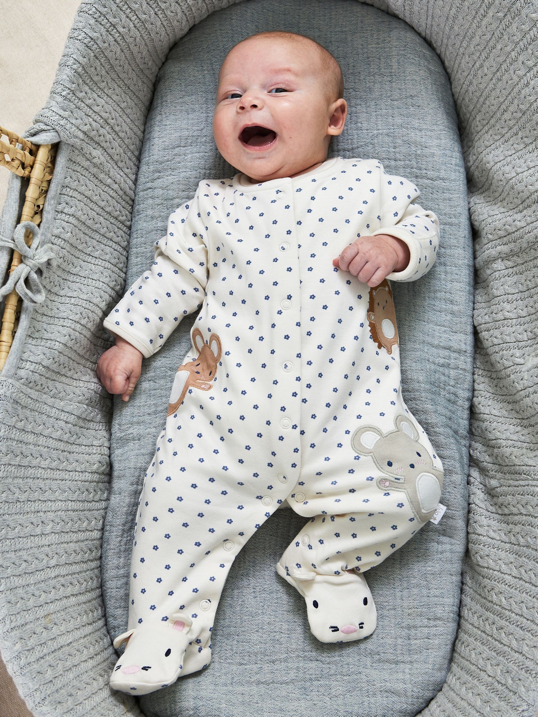 Cream Cotton Woodland Friends Appliqué Sleepsuit - Image 1 of 5