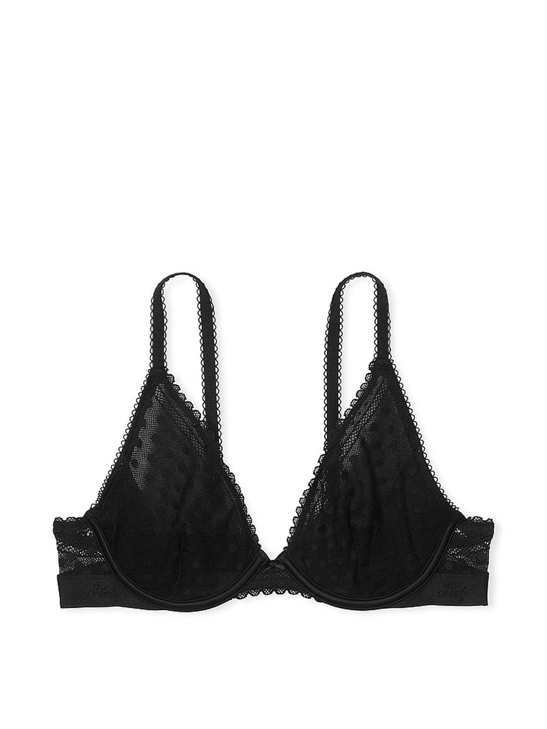 Black Dainty Dot Plunge Lace Bra - Image 3 of 3
