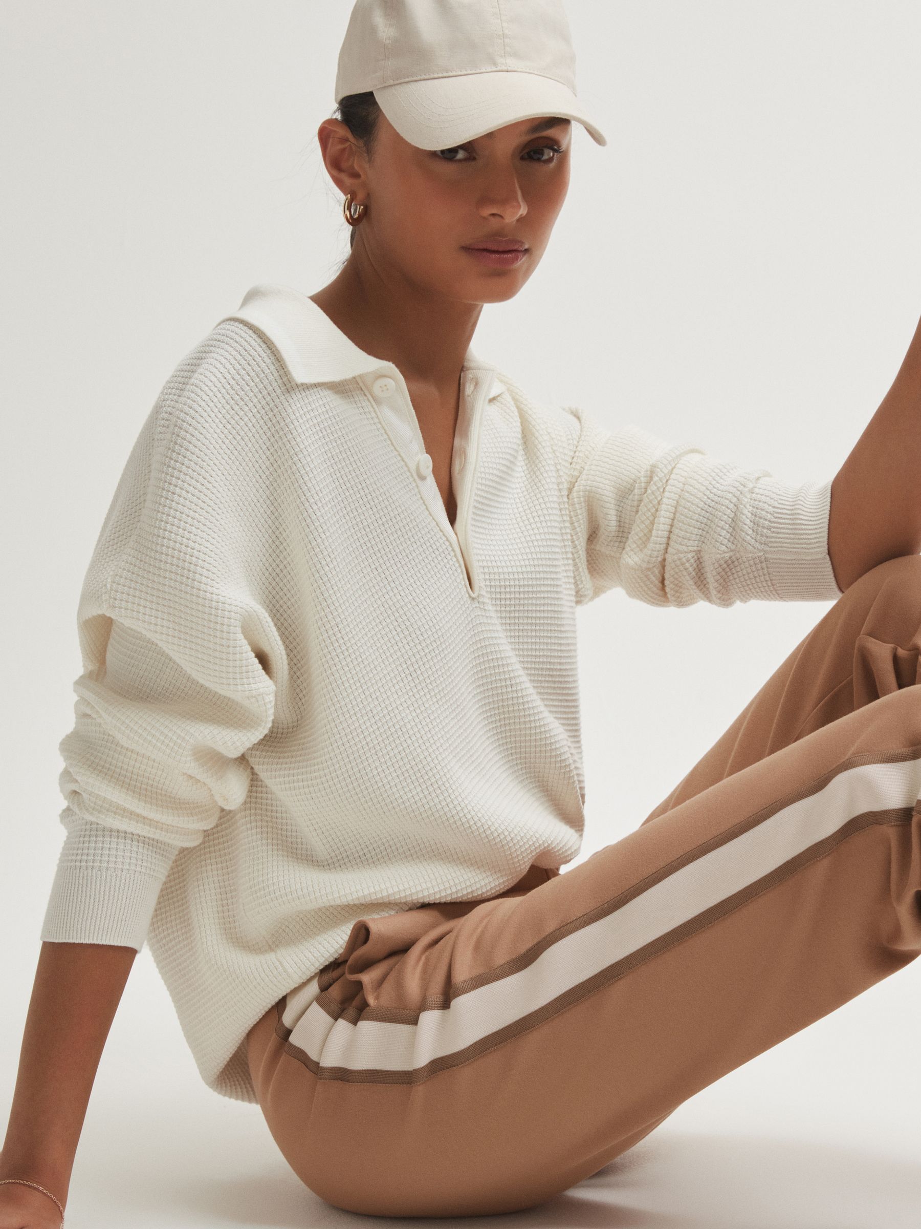 The Upside Contrast Stripe Elasticated Joggers in Clay - Image 1 of 6