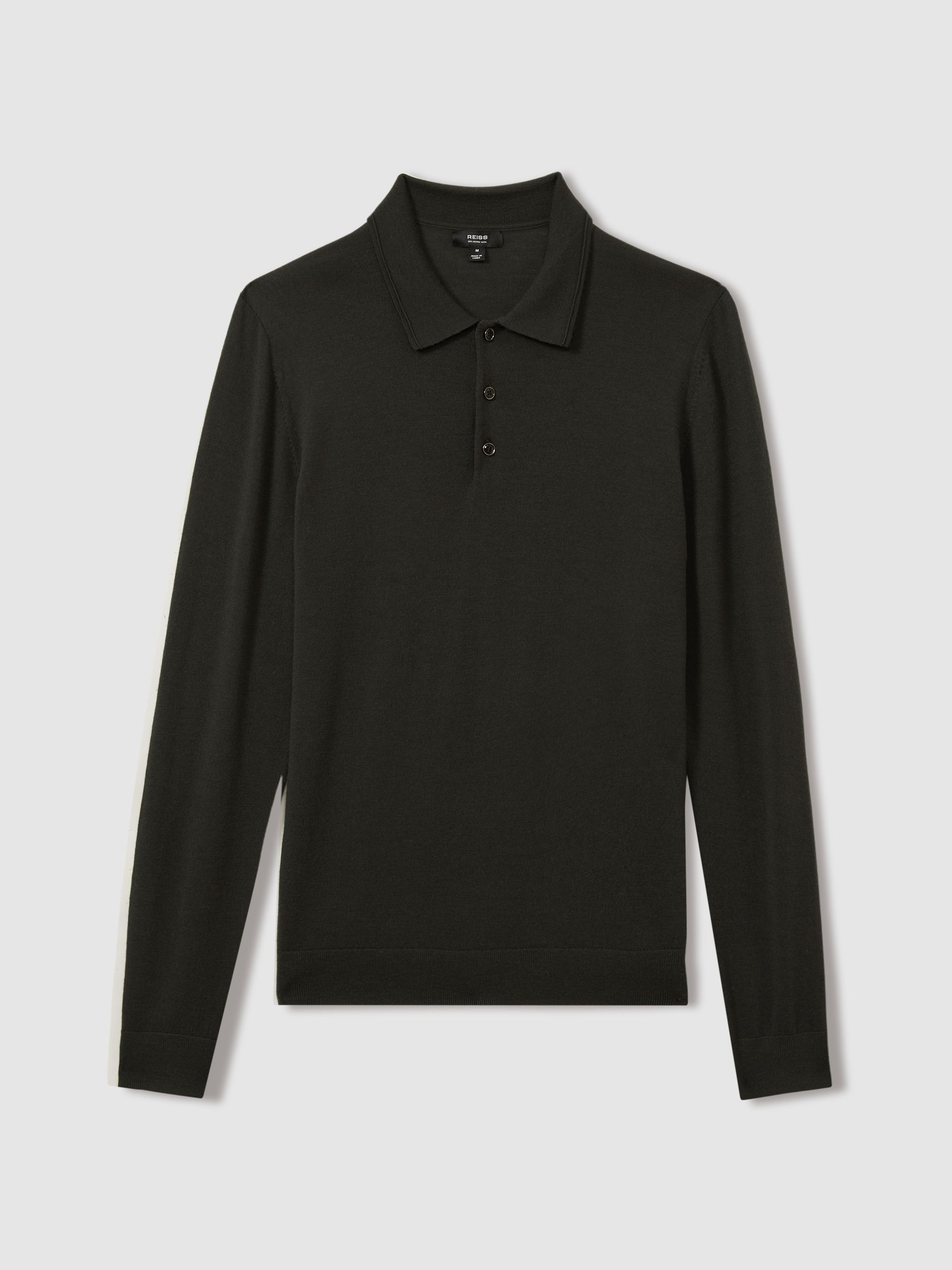 Merino Wool Polo Shirt in Dark Military Green - Image 2 of 5