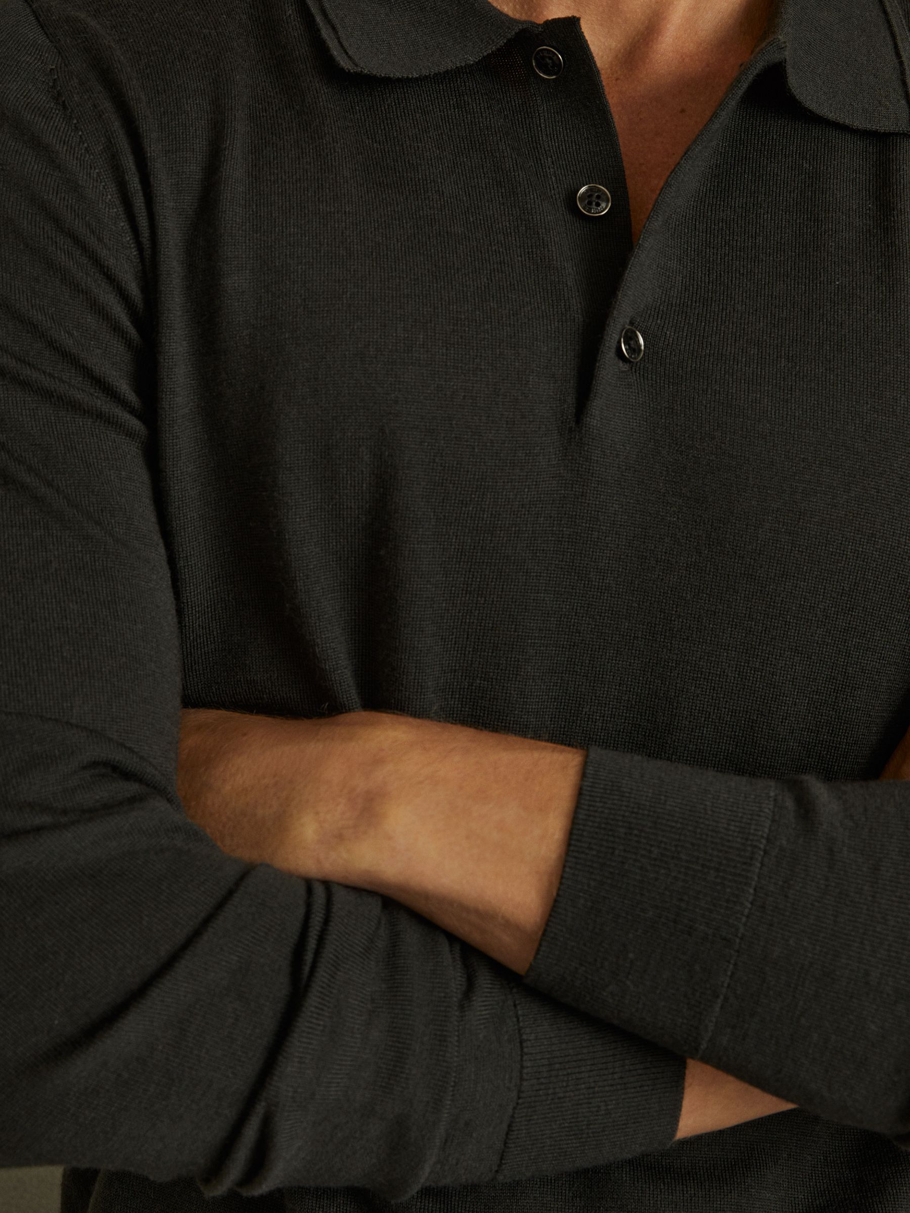 Merino Wool Polo Shirt in Dark Military Green - Image 3 of 5