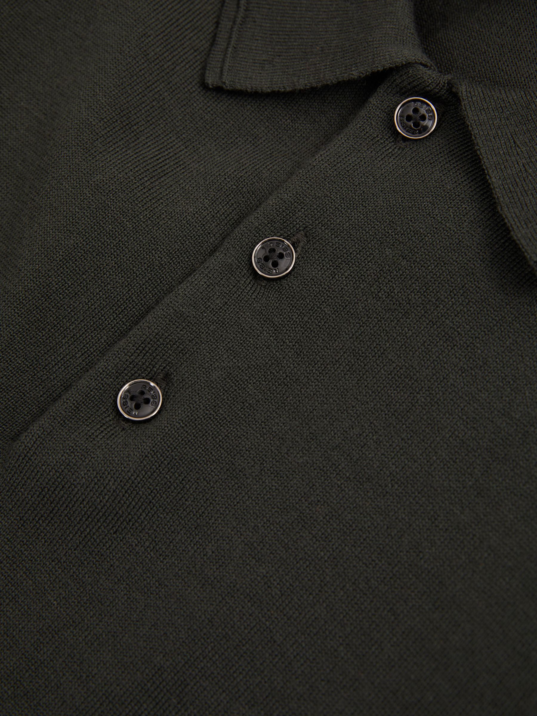 Merino Wool Polo Shirt in Dark Military Green - Image 5 of 5