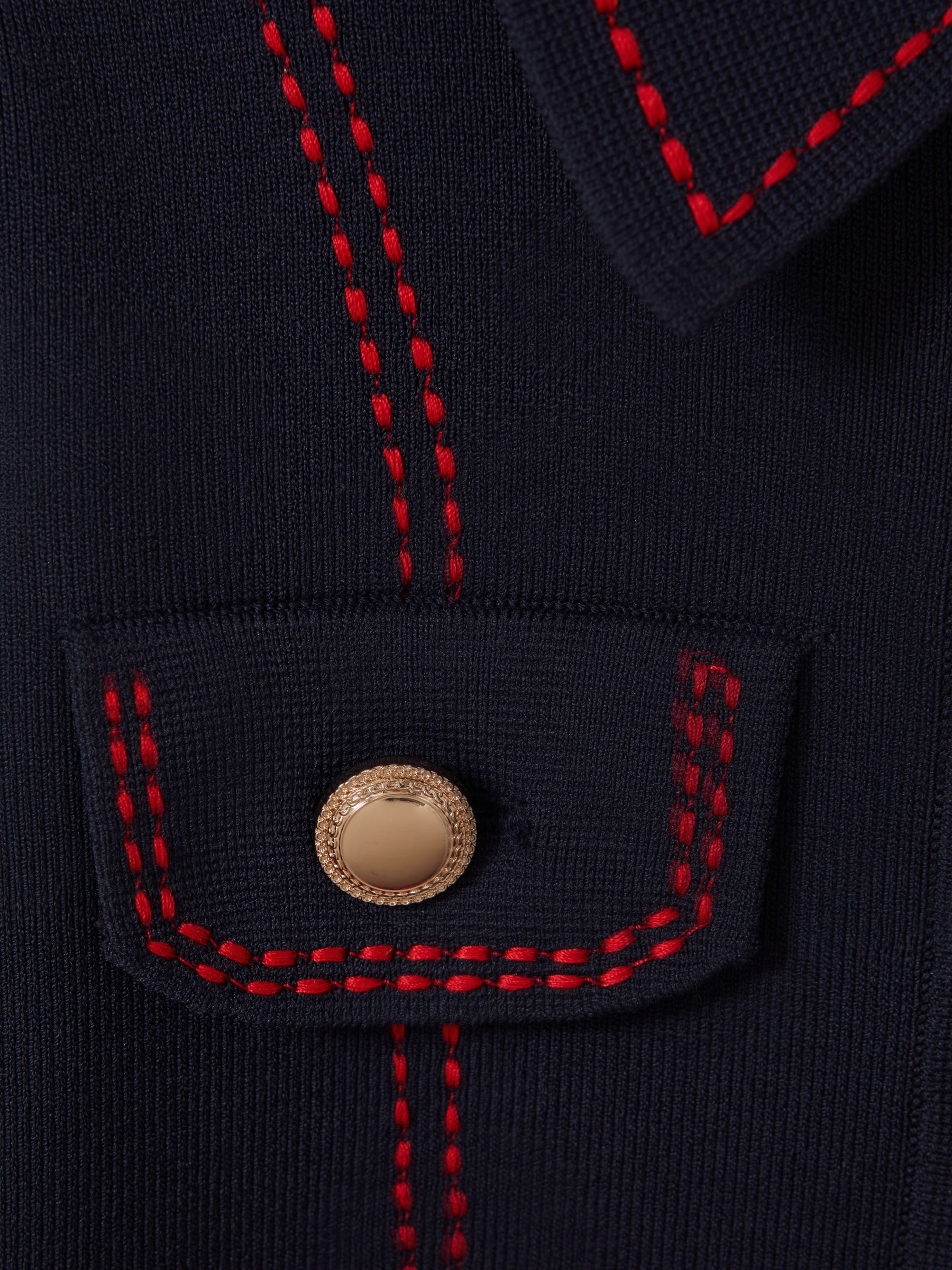 4-9 yrs Knitted Contrast Stitch Dress in Navy - Image 4 of 4