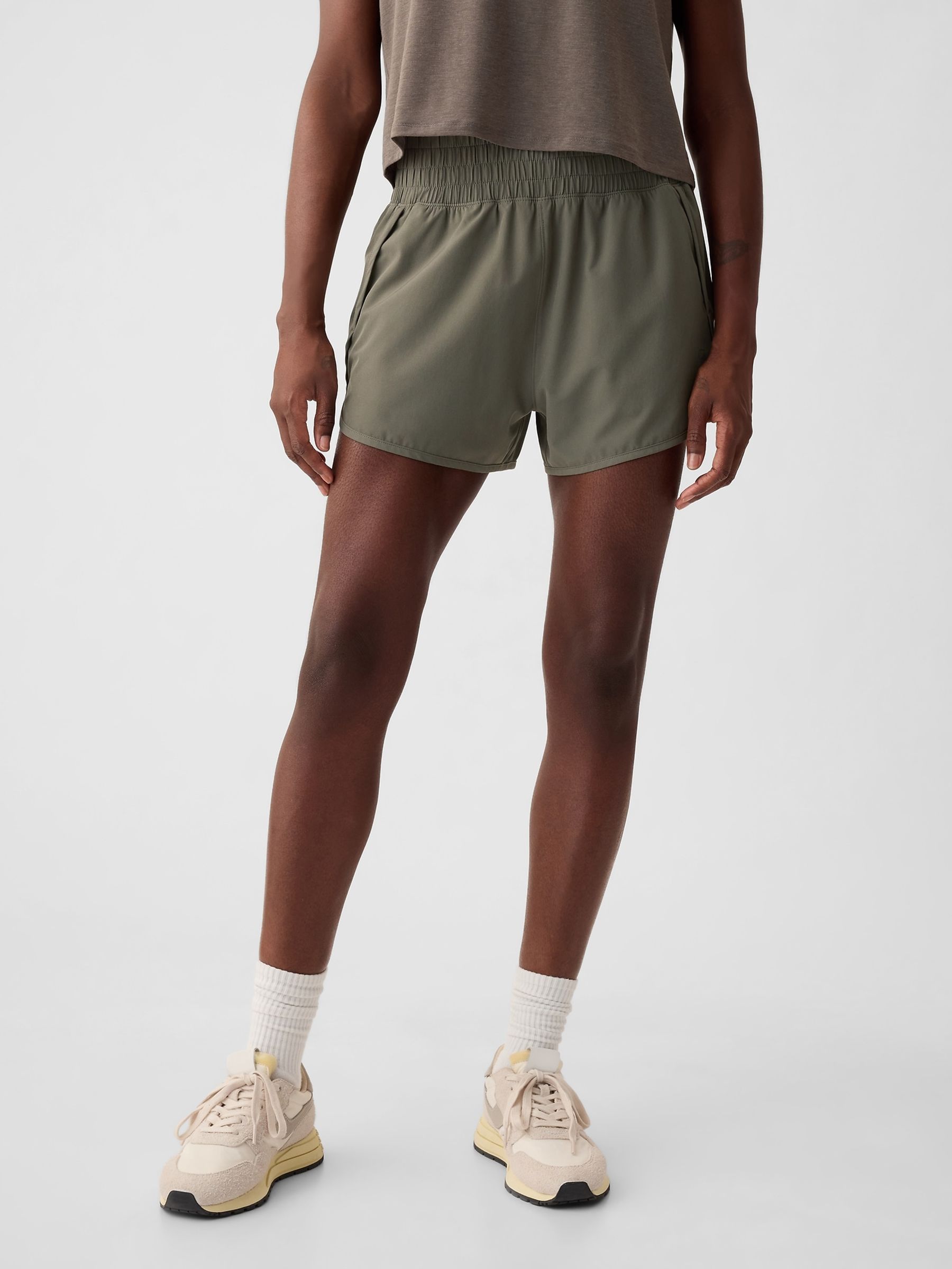 Green High Waisted Running Shorts - Image 1 of 5