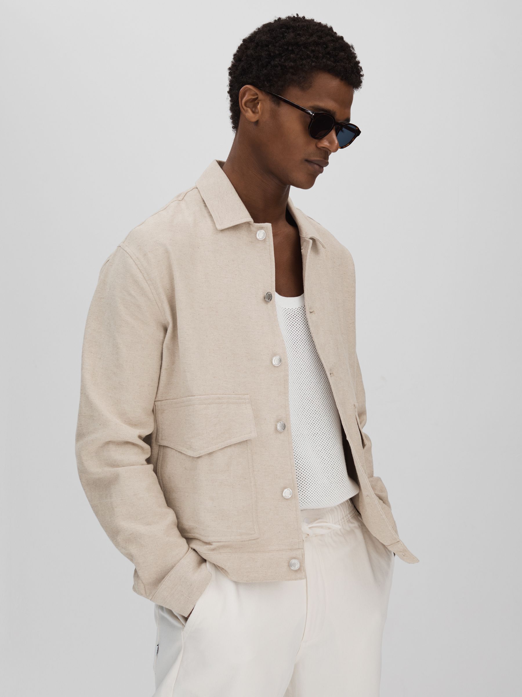Wax London Linen-Cotton Jacket in Natural - Image 1 of 6 Wax London Linen-Cotton Jacket in Natural - Image 1 of 6