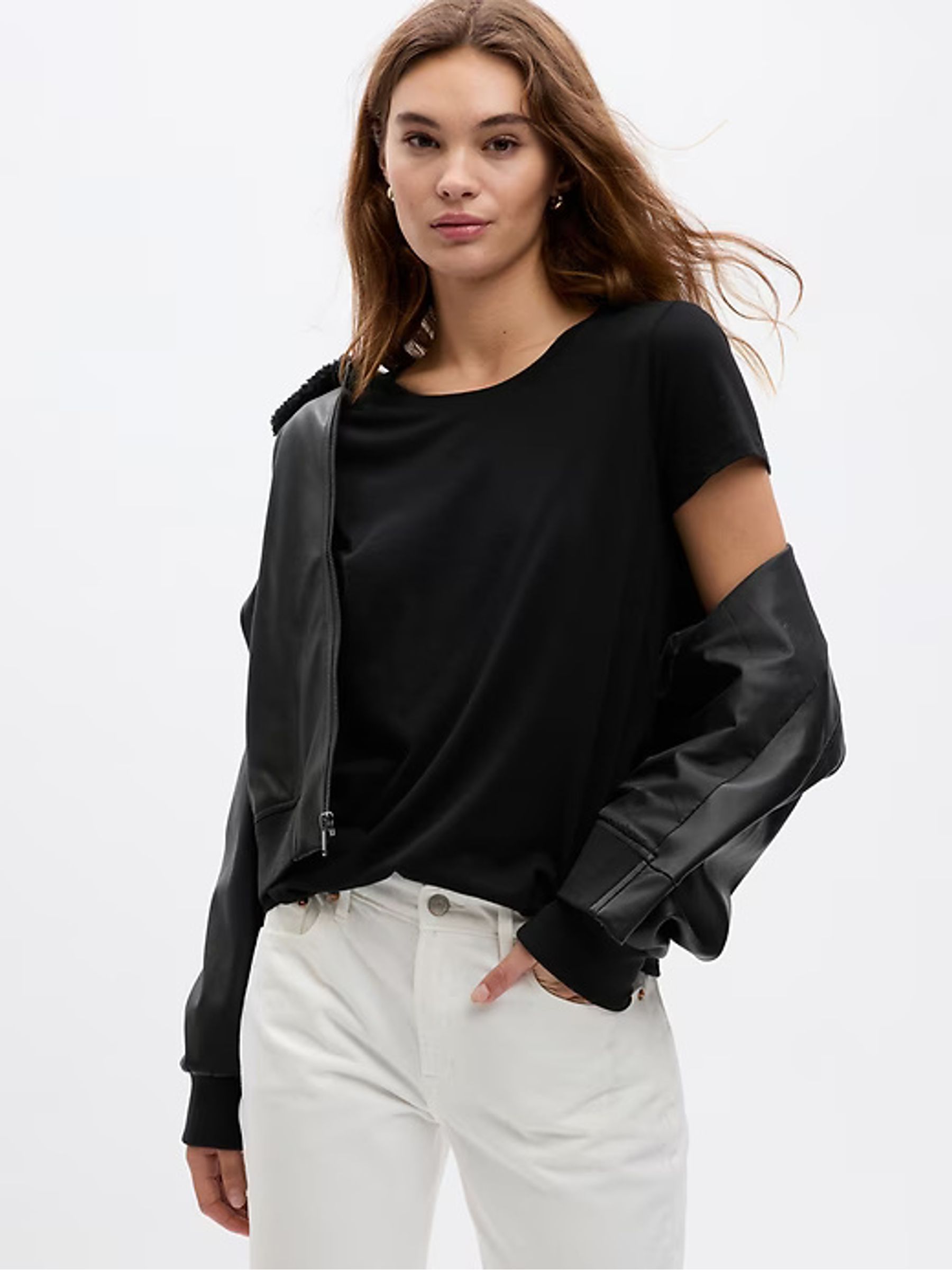 Black Crew Neck Favourite Cotton-Modal Short Sleeve T-Shirt - Image 1 of 5