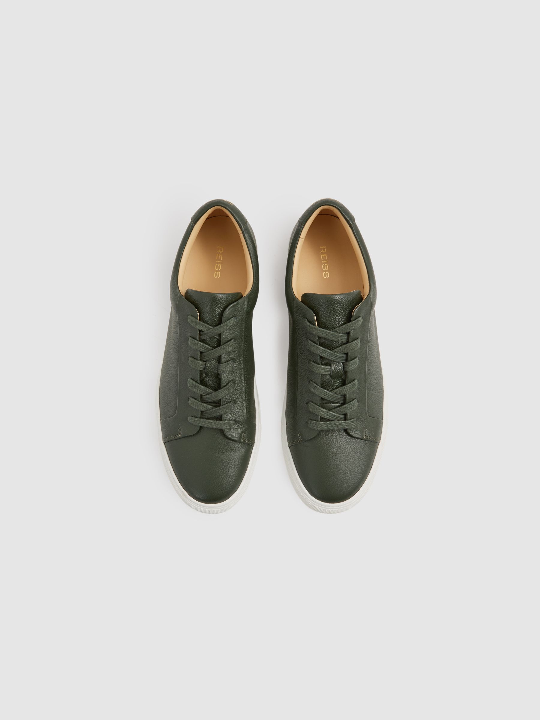 Grained Leather Trainers in Forest Green - Image 3 of 5