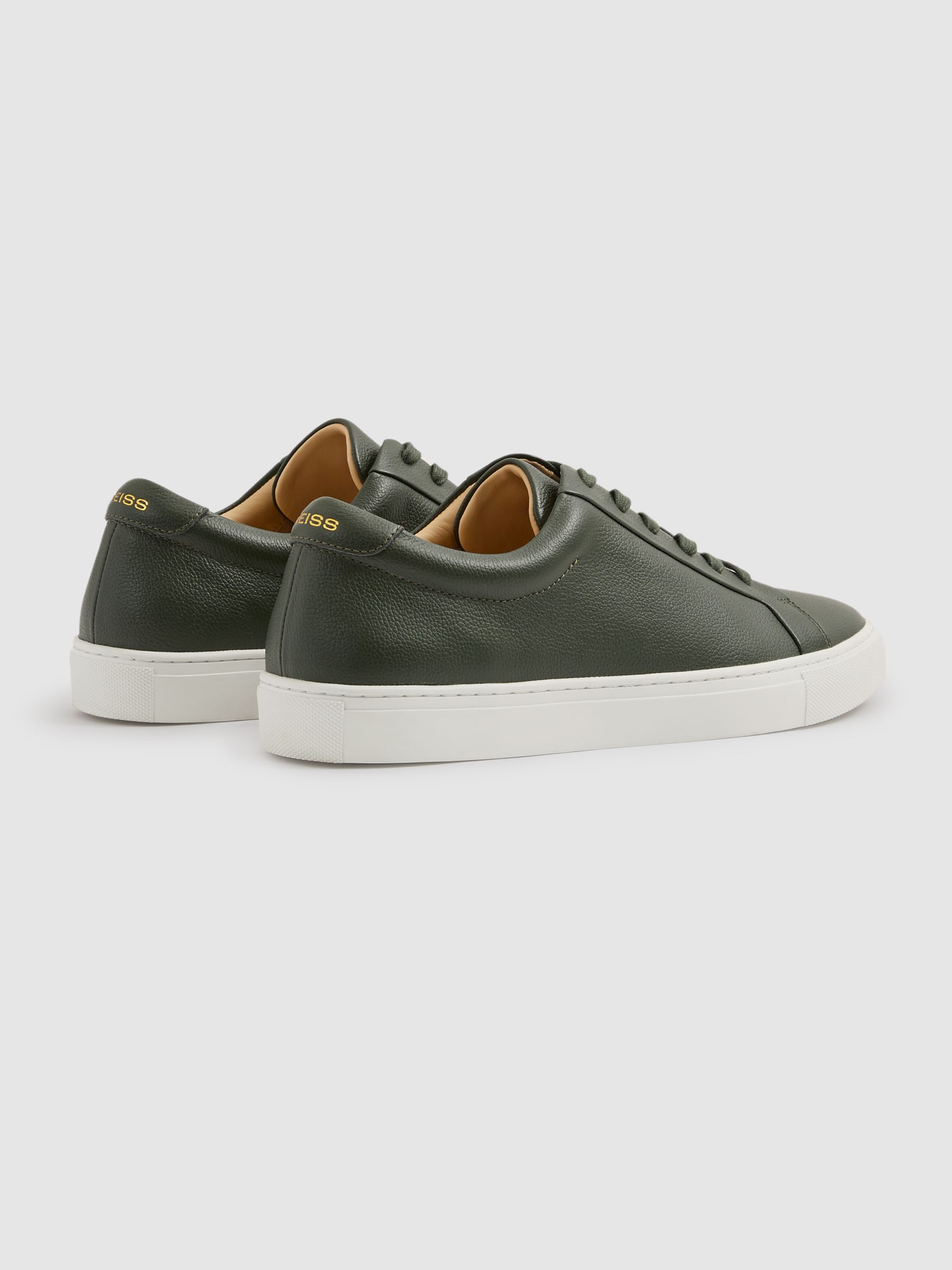 Grained Leather Trainers in Forest Green - Image 4 of 5