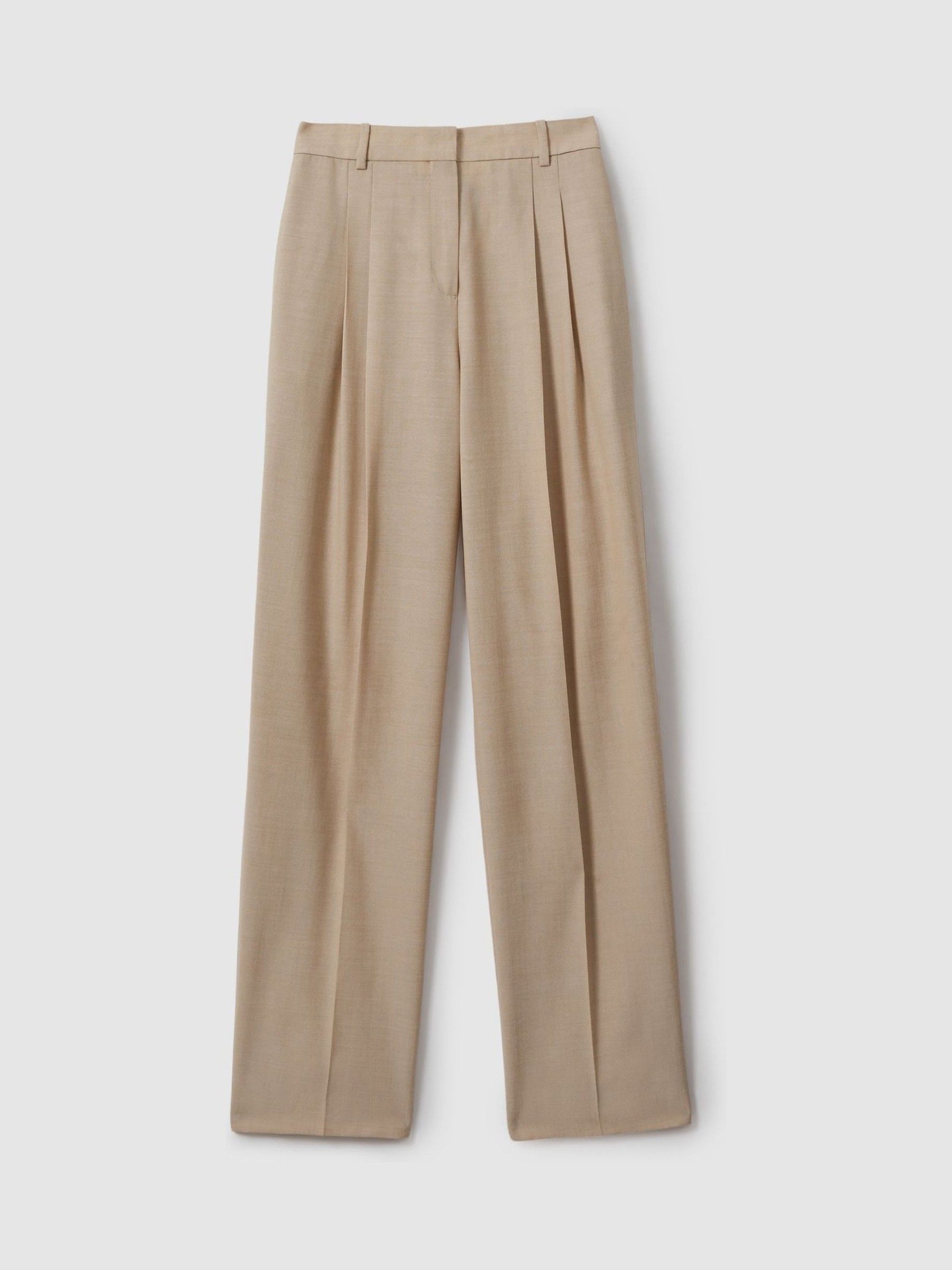 Wool Pleat Front Wide Leg Suit Trousers in Neutral - Image 2 of 6