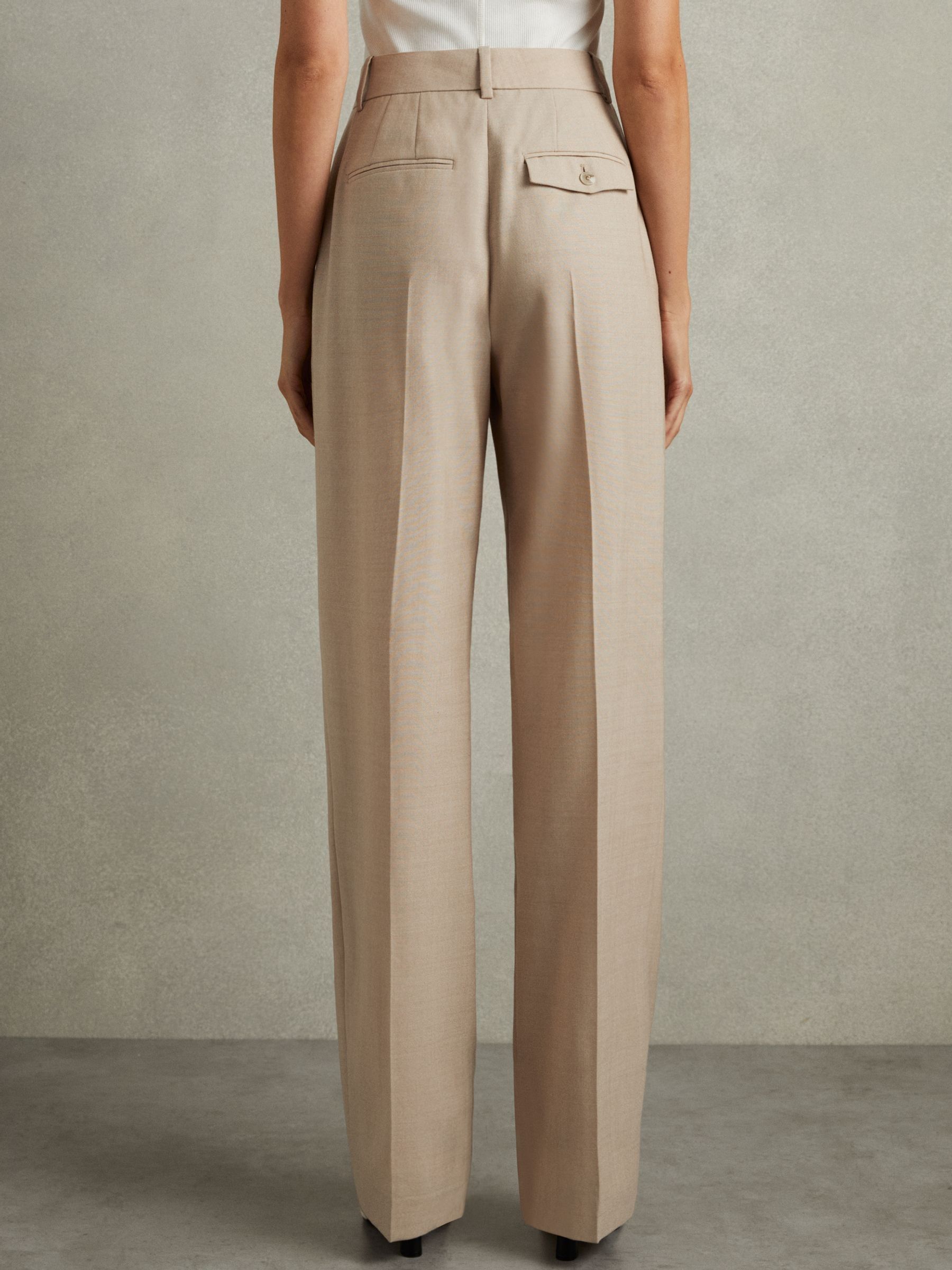 Wool Pleat Front Wide Leg Suit Trousers in Neutral - Image 5 of 6
