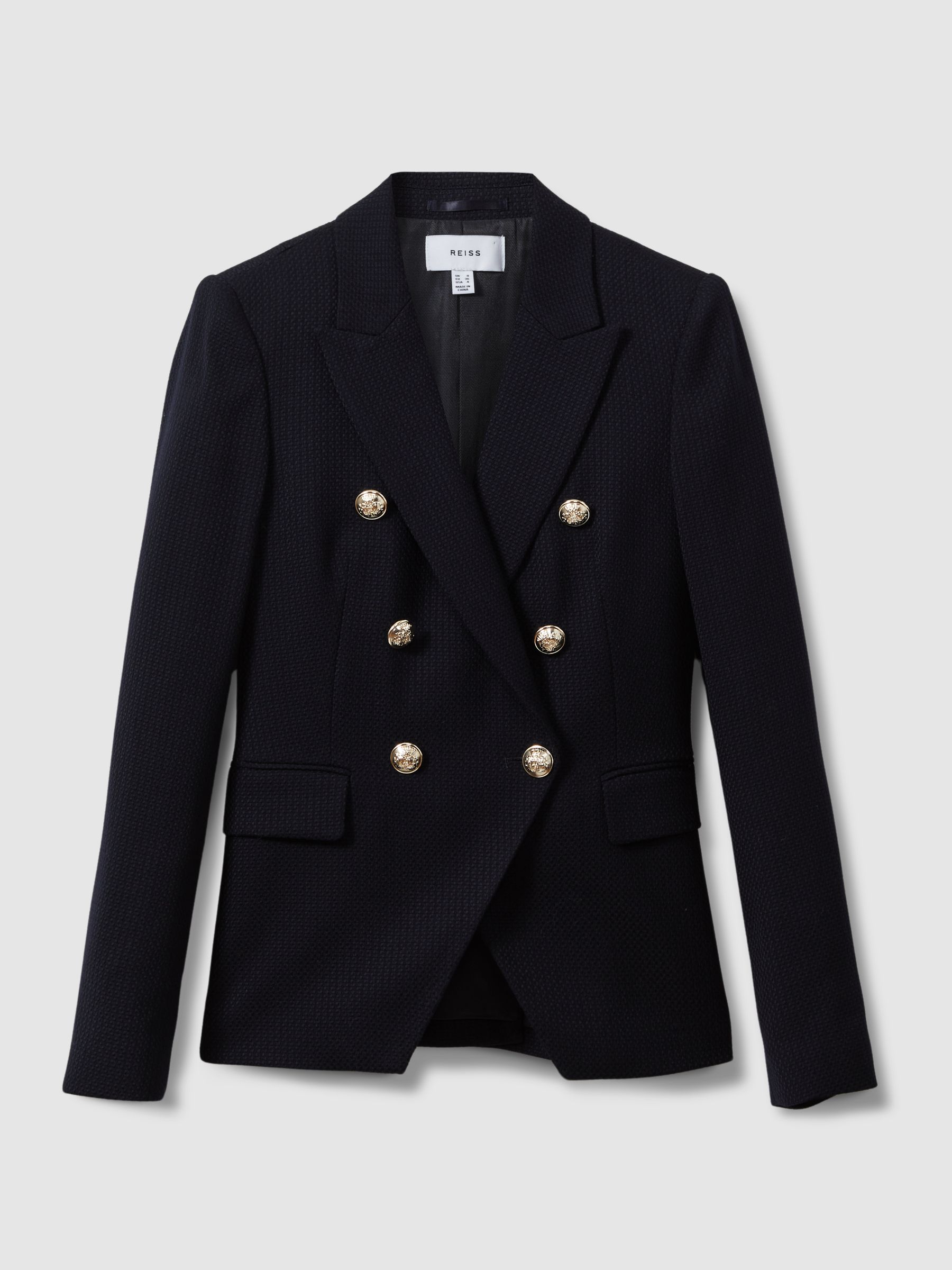 Petite Tailored Fit Textured Double Breasted Blazer in Navy - Image 2 of 7