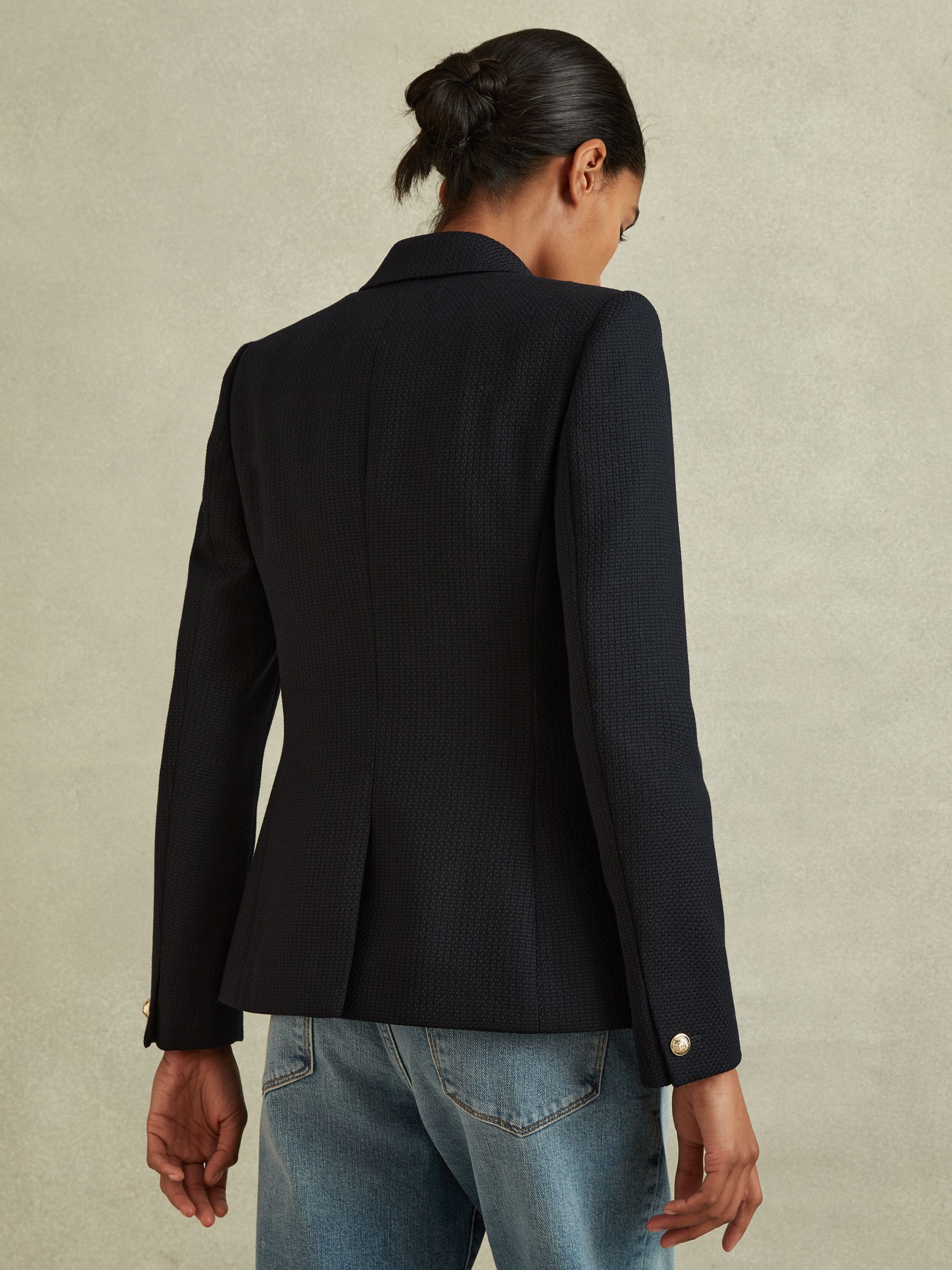 Petite Tailored Fit Textured Double Breasted Blazer in Navy - Image 5 of 7