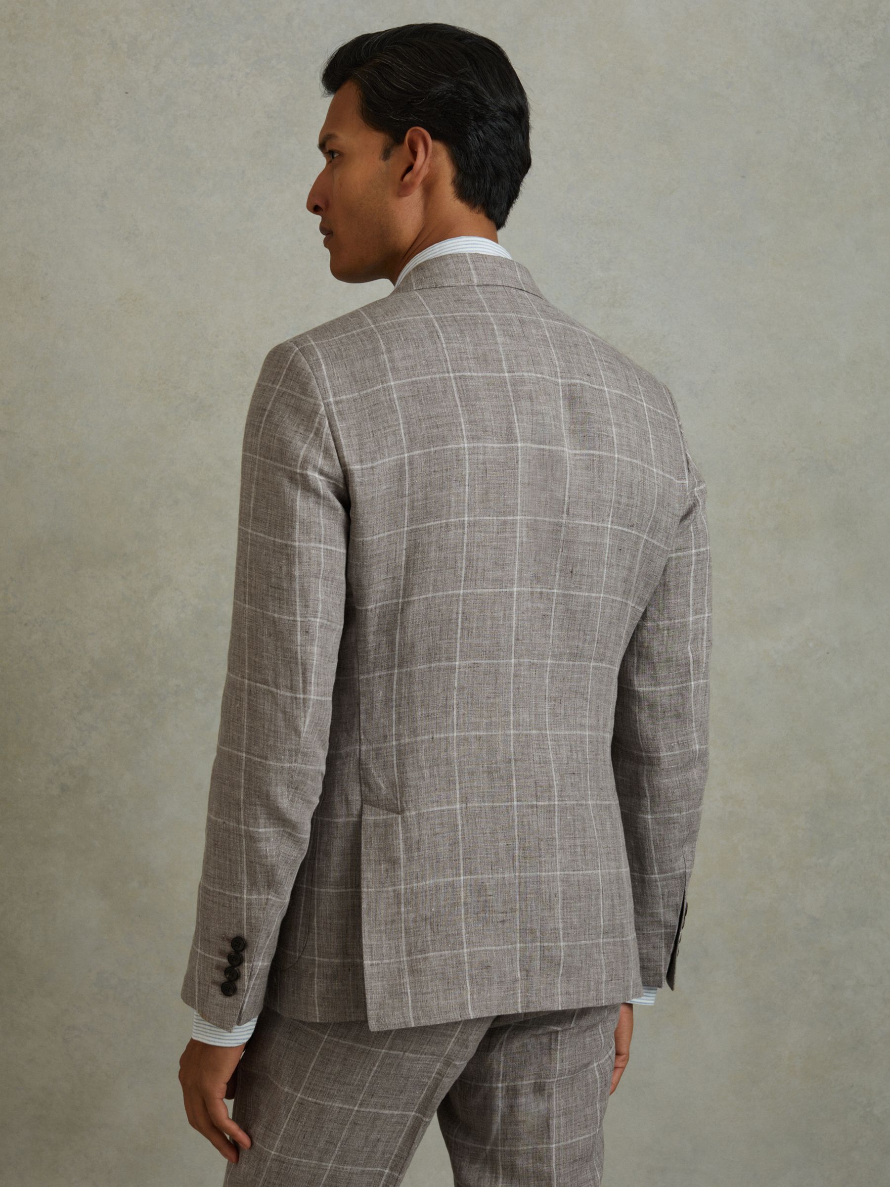 Linen Double Breasted Check Blazer in Light Taupe - Image 5 of 7